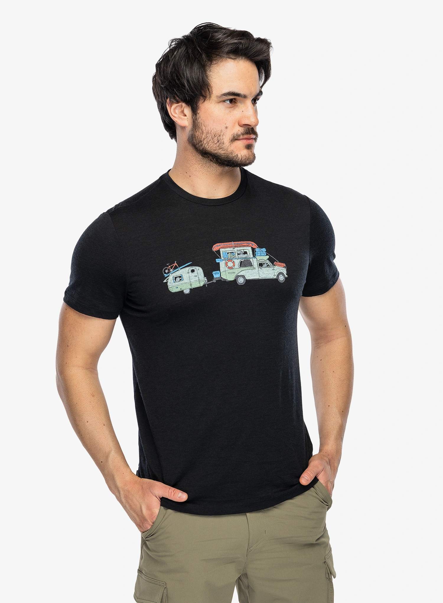 Majica s potiskom Icebreaker Merino 150 Tech Lite SS Tee Transportage - black
