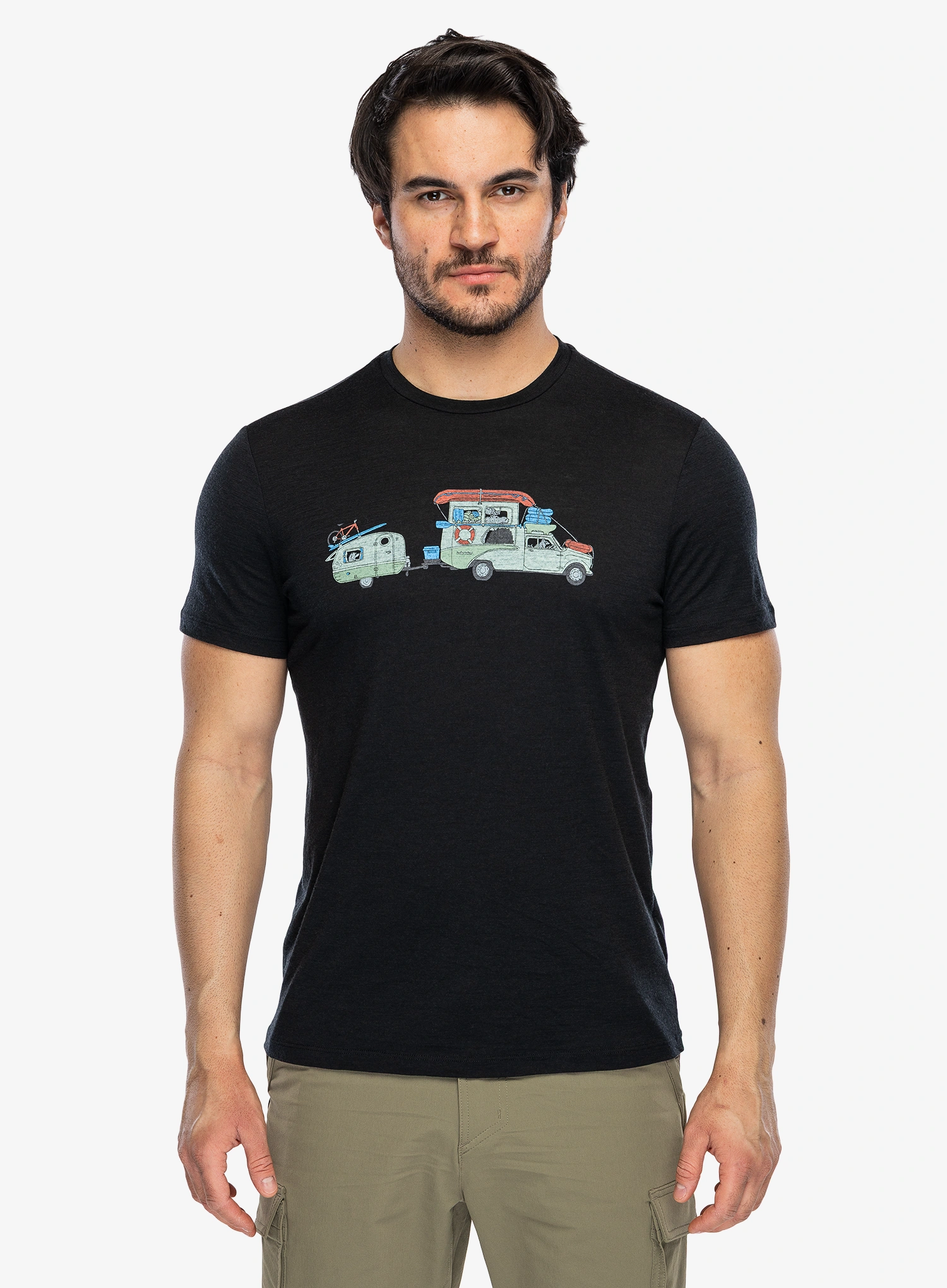 Majica s potiskom Icebreaker Merino 150 Tech Lite SS Tee Transportage - black