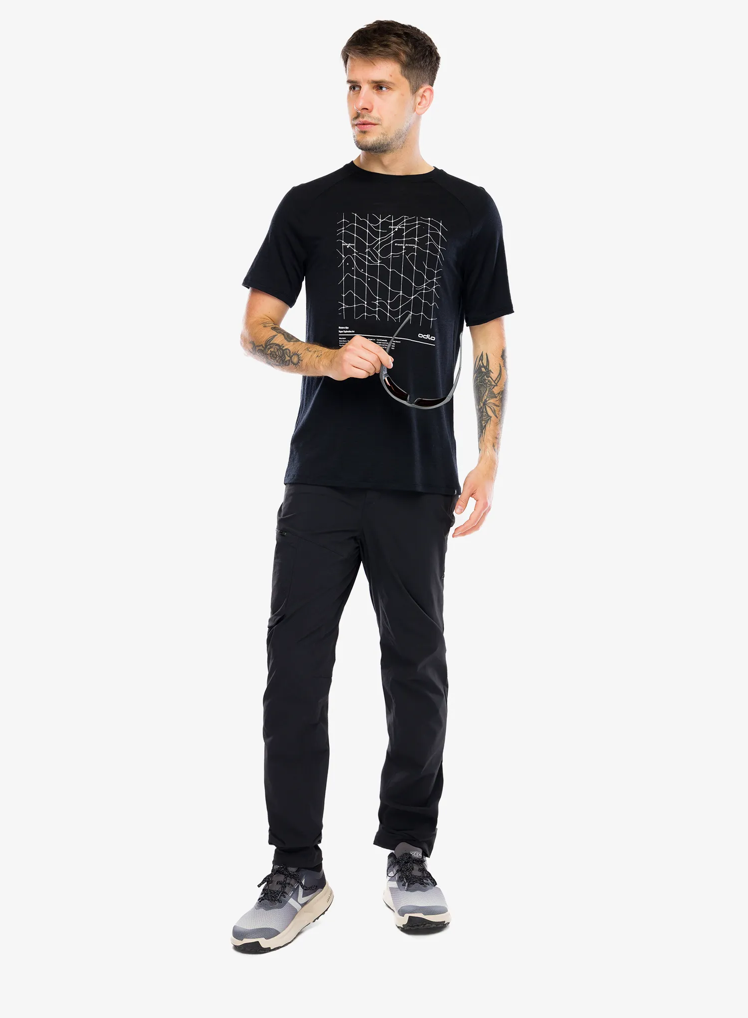 Majica s potiskom Odlo Merino Tencel Hyper Map Crew Neck S/S - black melange