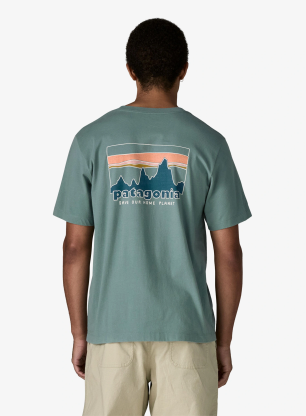 Majica s potiskom Patagonia 73 Skyline T-Shirt - blue sage