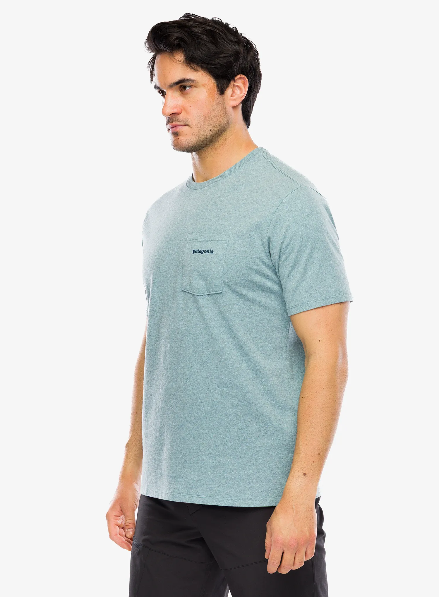 Majica s potiskom Patagonia Boardshort Logo Pocket Responsibili-Tee - blue sage