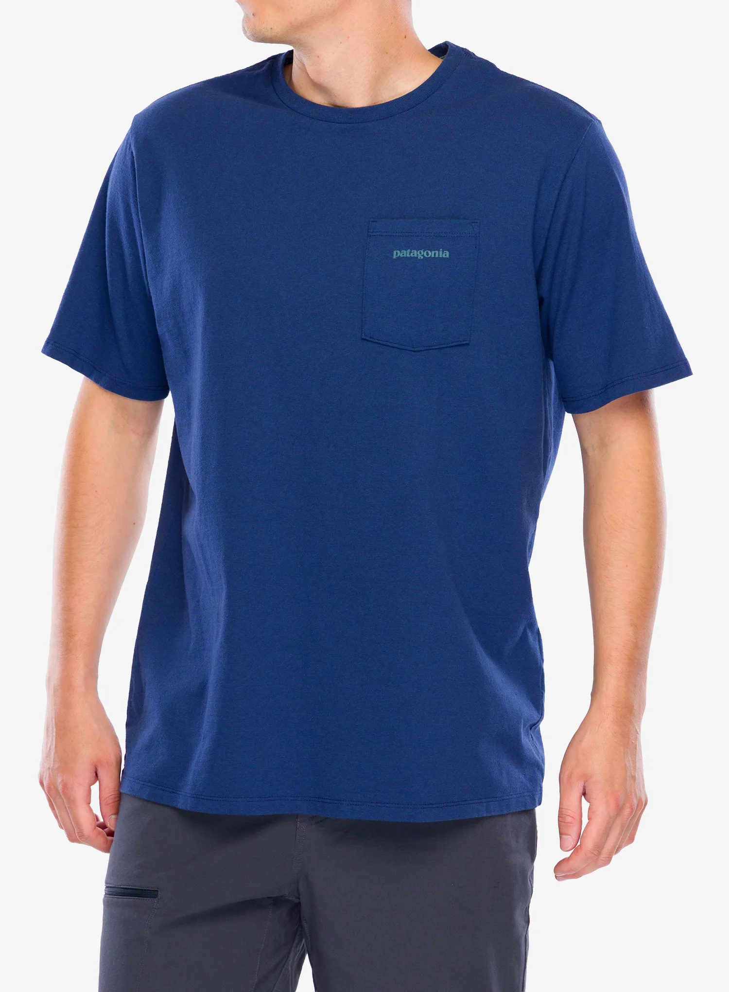 Majica s potiskom Patagonia Boardshort Logo Pocket Responsibili-Tee - clement blue