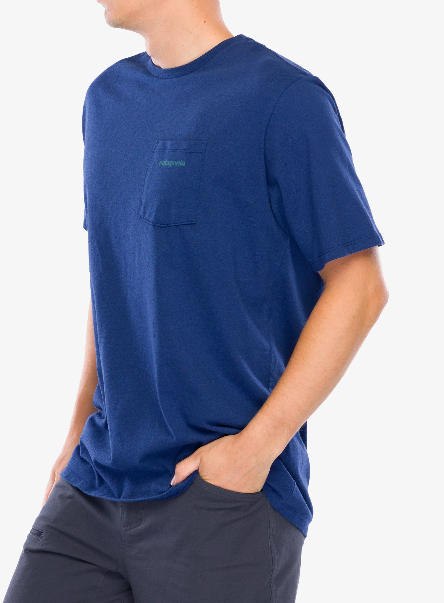 Majica s potiskom Patagonia Boardshort Logo Pocket Responsibili-Tee - clement blue