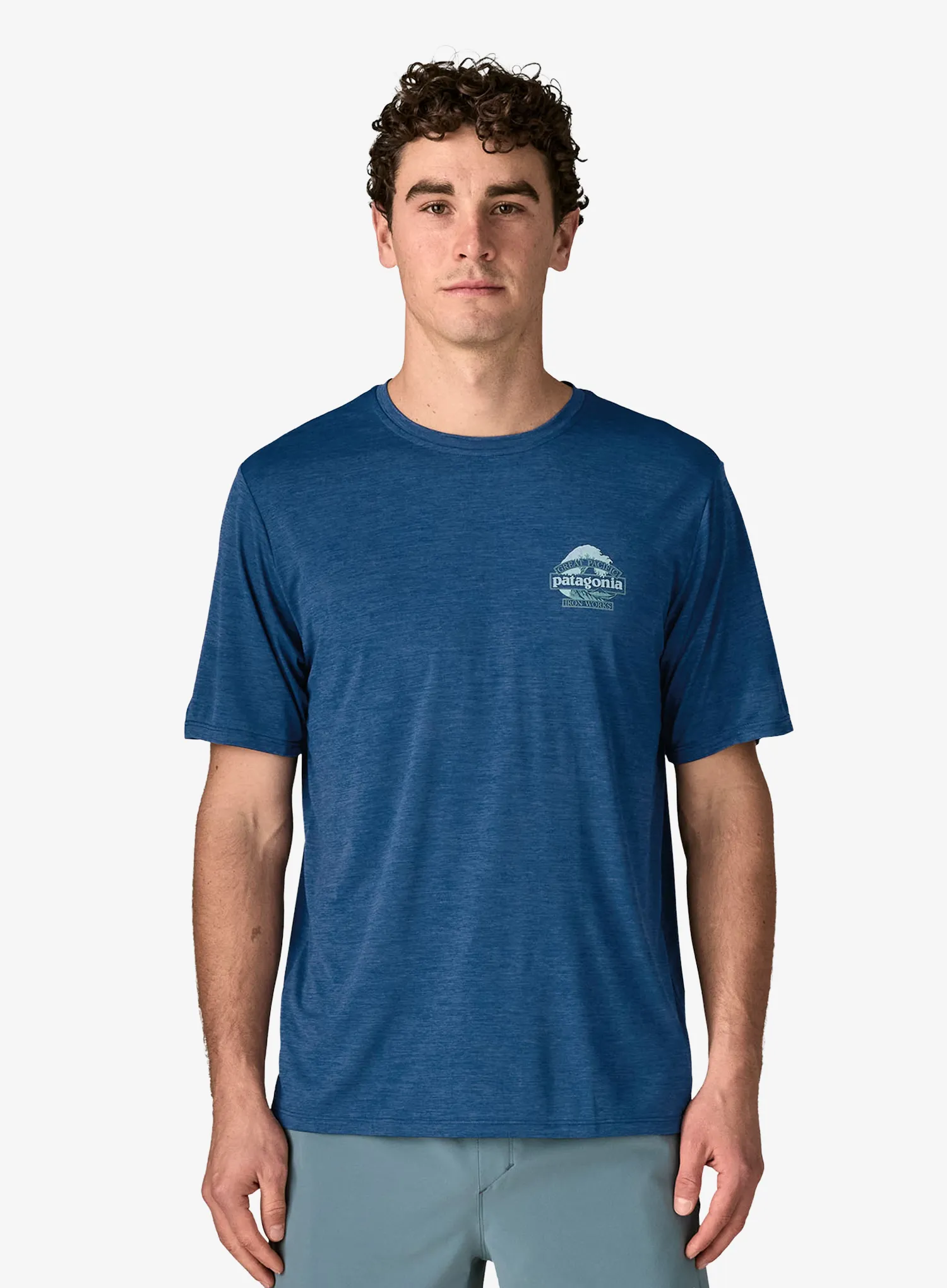 Majica s potiskom Patagonia Cap Cool Daily Shirt Great Waves - c.blue/light c.blue x-dye