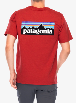 Majica s potiskom Patagonia P-6 Logo Responsibili-Tee - amanita red