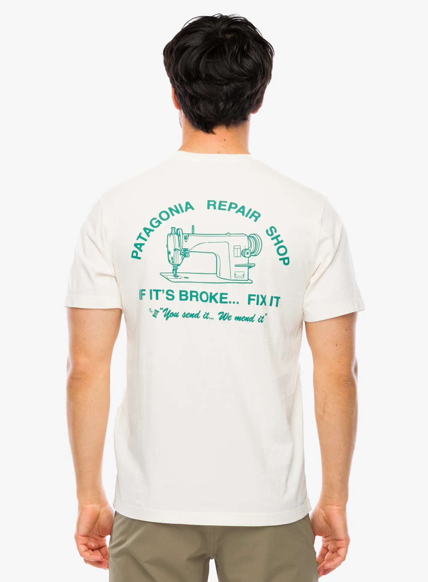 Majica s potiskom Patagonia Repair Shop T-Shirt - undyed natural