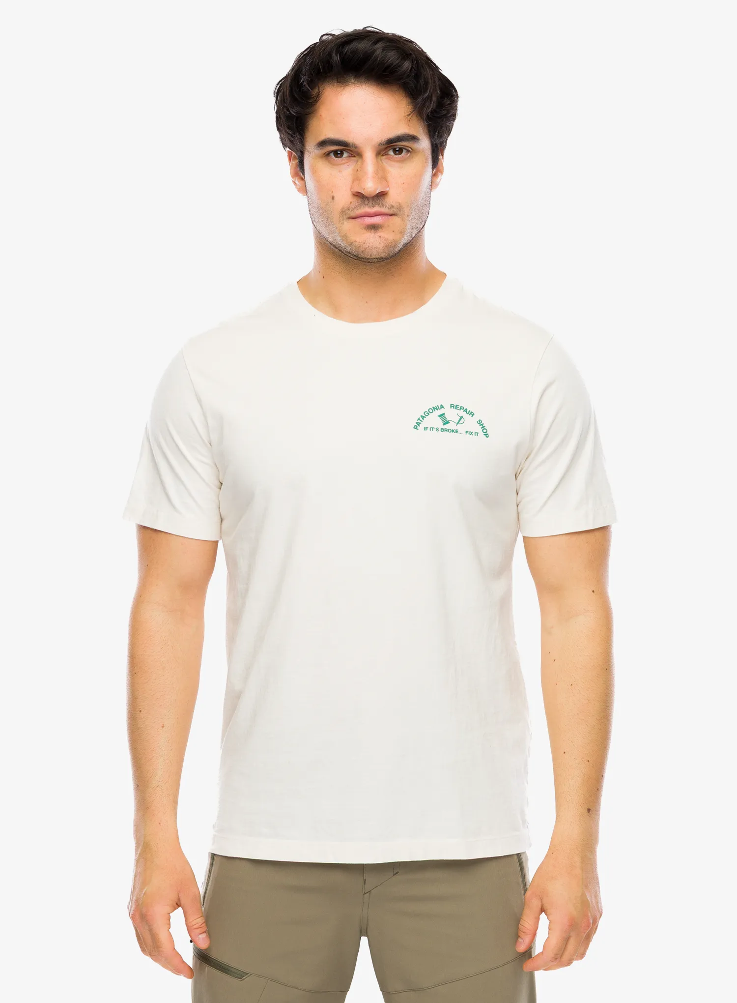 Majica s potiskom Patagonia Repair Shop T-Shirt - undyed natural