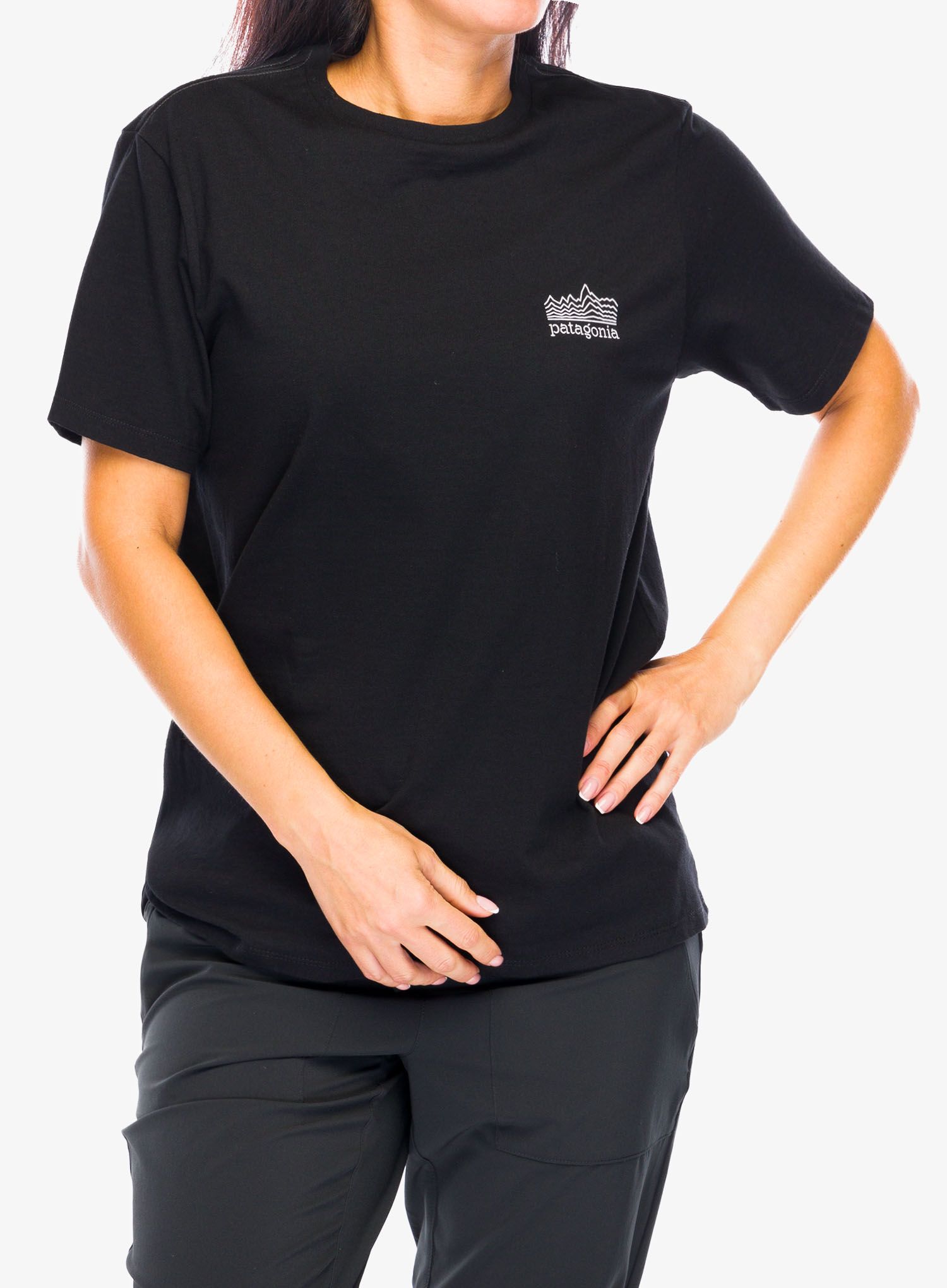 Majica s potiskom Patagonia Strataspire Responsibili-Tee - black