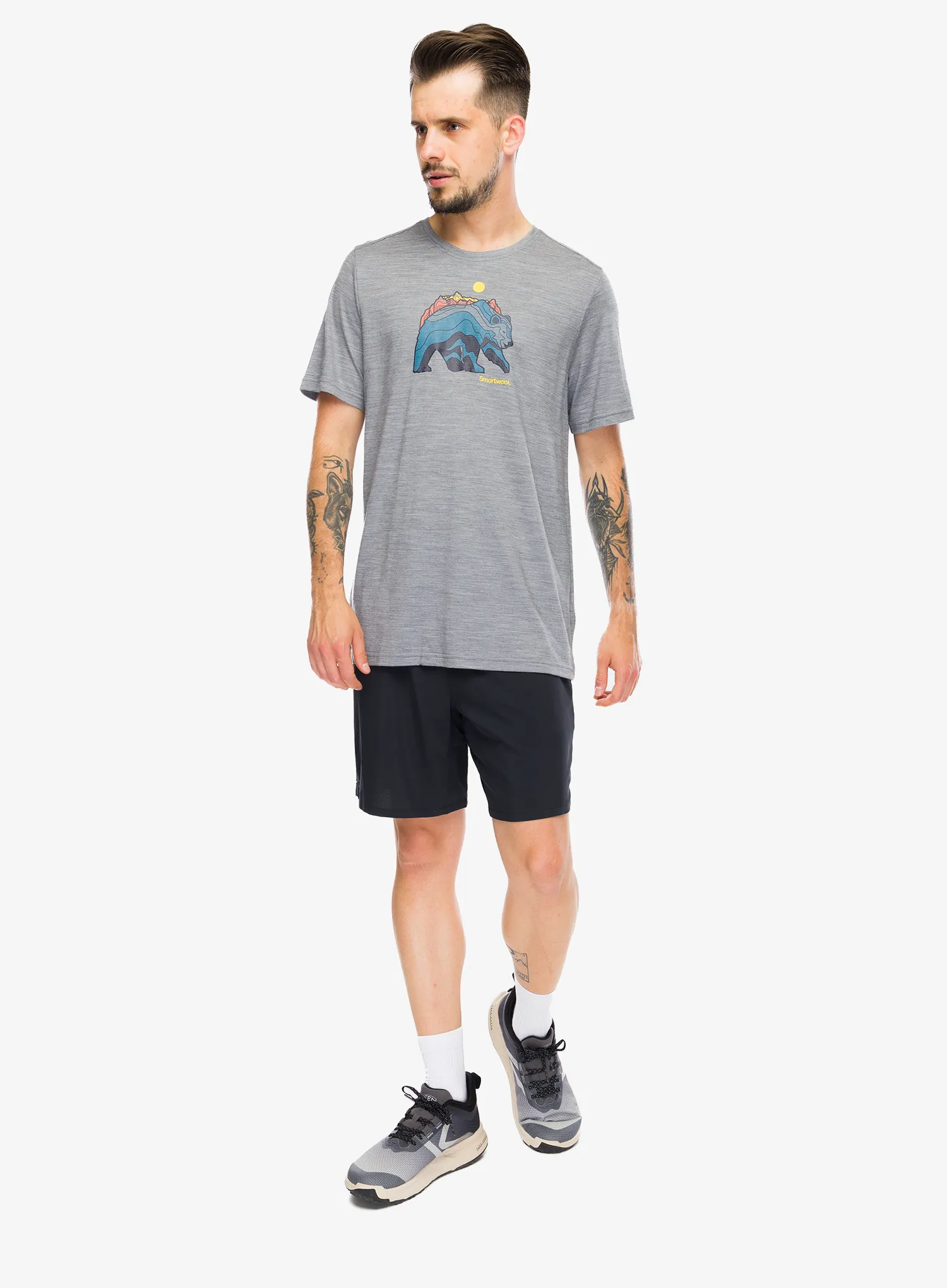 Majica s potiskom Smartwool Bear Strata Active Short Sleeve Graphic Tee - light gray heather