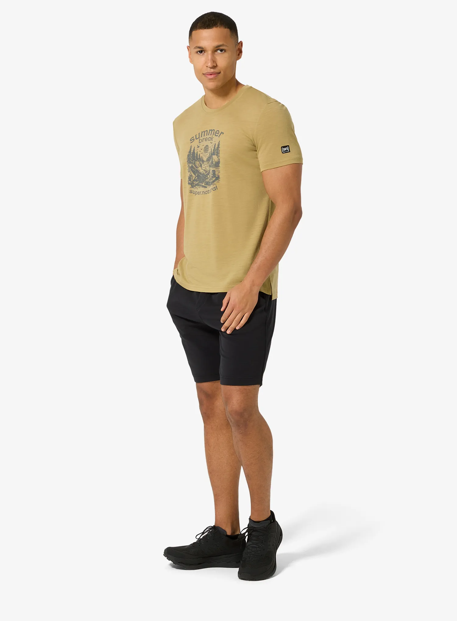 Majica s potiskom Super.natural Summer Break Tee - sahara/cashmere grey melange