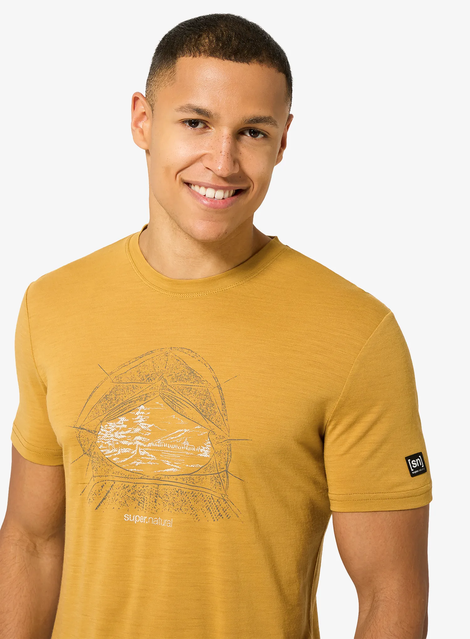 Majica s potiskom Super.natural Tent View Tee - dried tobacco/various