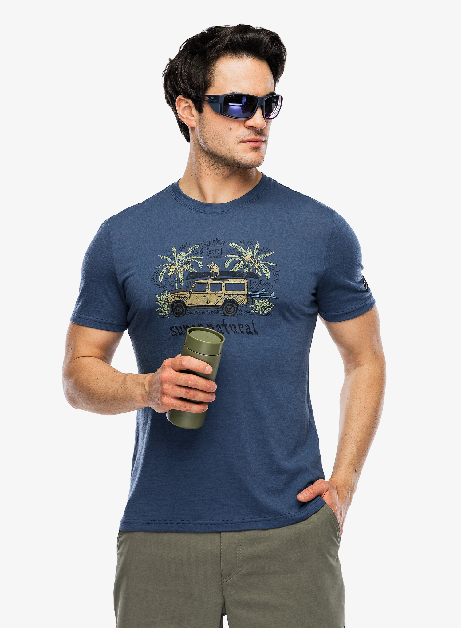 Majica s potiskom Super.natural Tropicar Tee - ocean blue/various