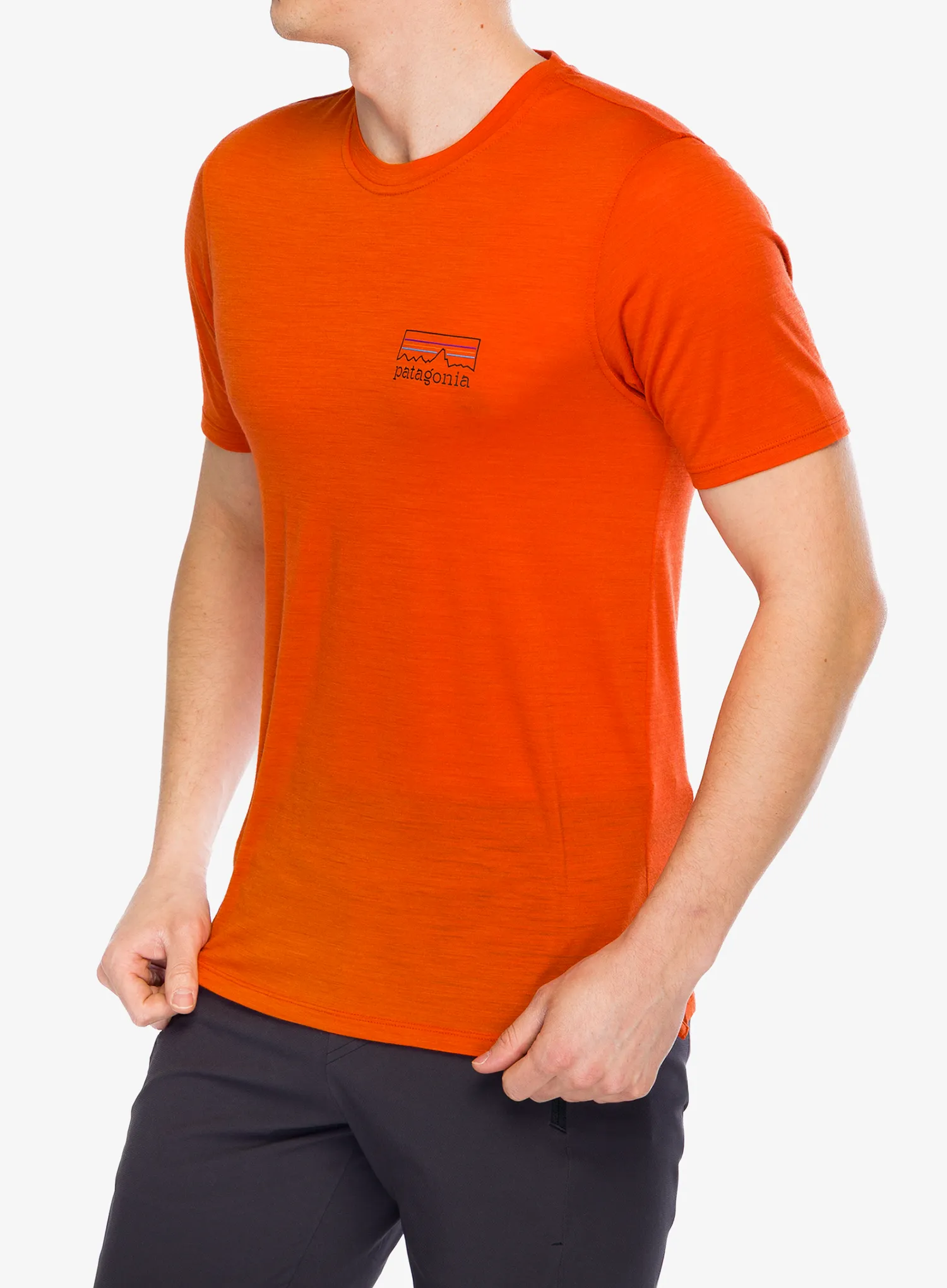 Majica iz merino volne Patagonia Cap Cool Merino Graphic Shirt - fitz roy strata/orange