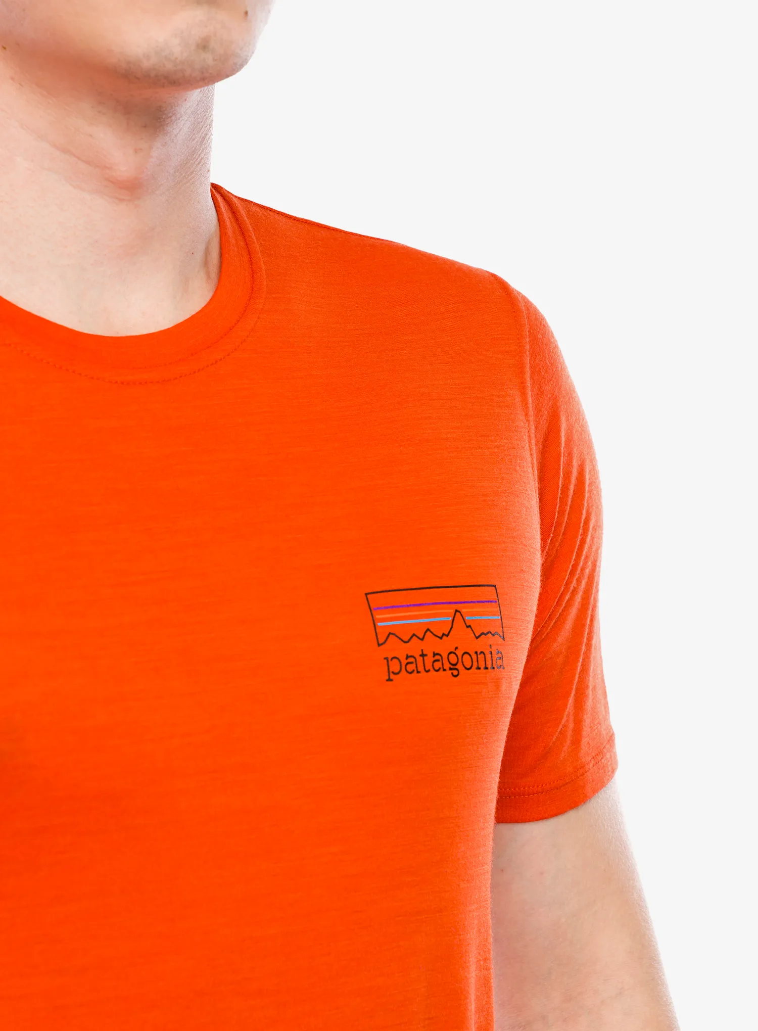 Majica iz merino volne Patagonia Cap Cool Merino Graphic Shirt - fitz roy strata/orange