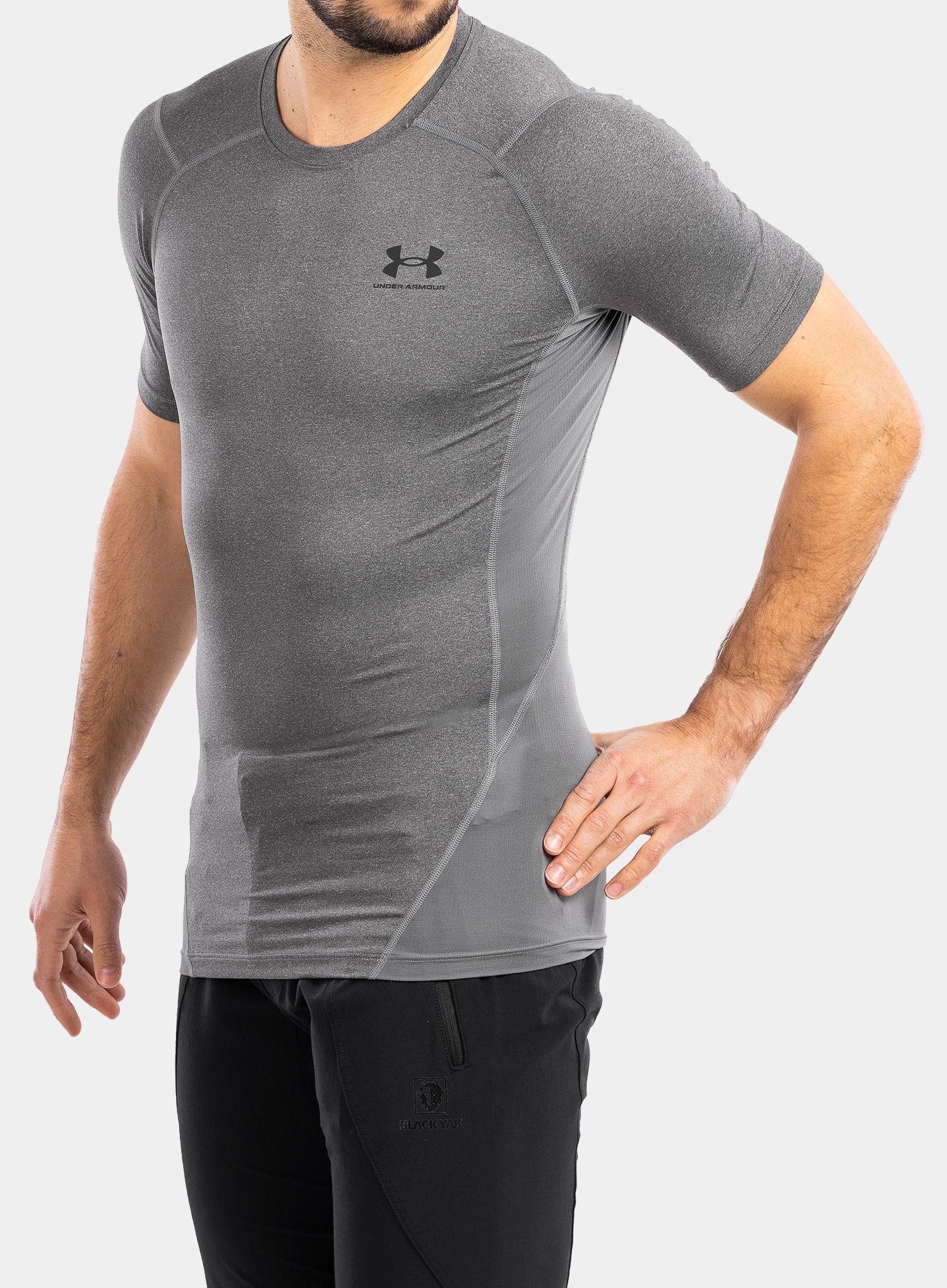 Moška majica Under Armour HG Armour Comp S/S - carbon heather/black