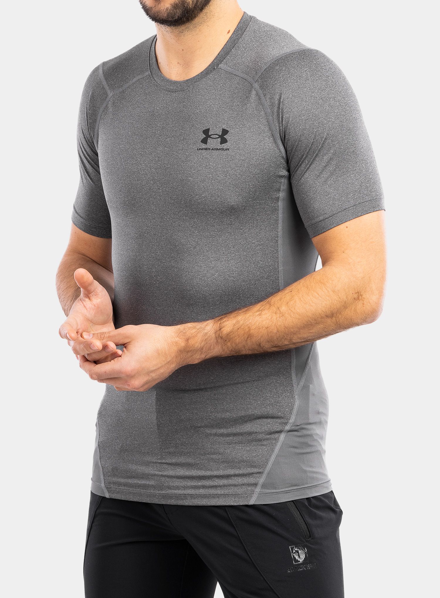 Moška majica Under Armour HG Armour Comp S/S - carbon heather/black