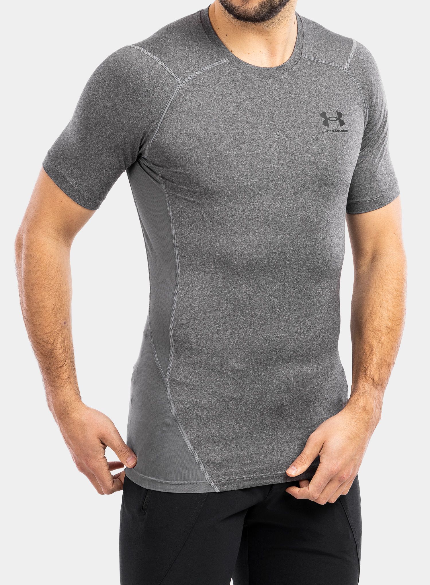Moška majica Under Armour HG Armour Comp S/S - carbon heather/black