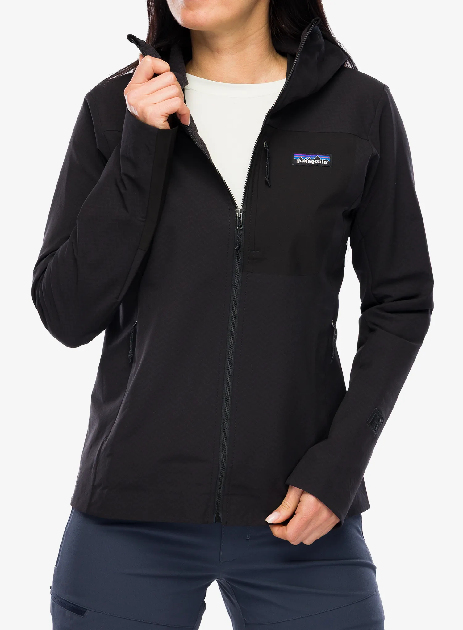 Ženska jakna Patagonia R1 CrossStrata Hoody - black