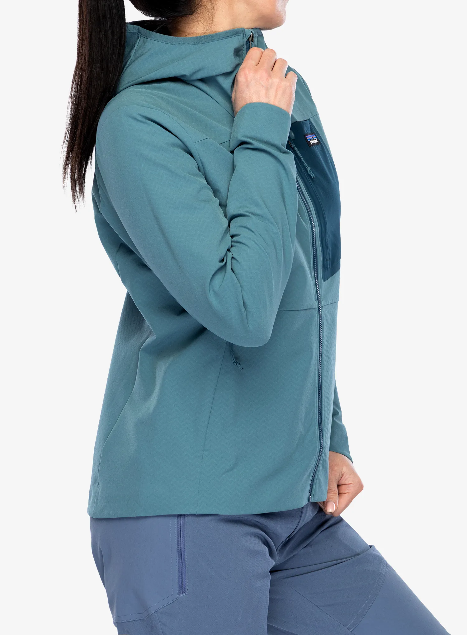 Ženska jakna Patagonia R1 CrossStrata Hoody - wetland blue