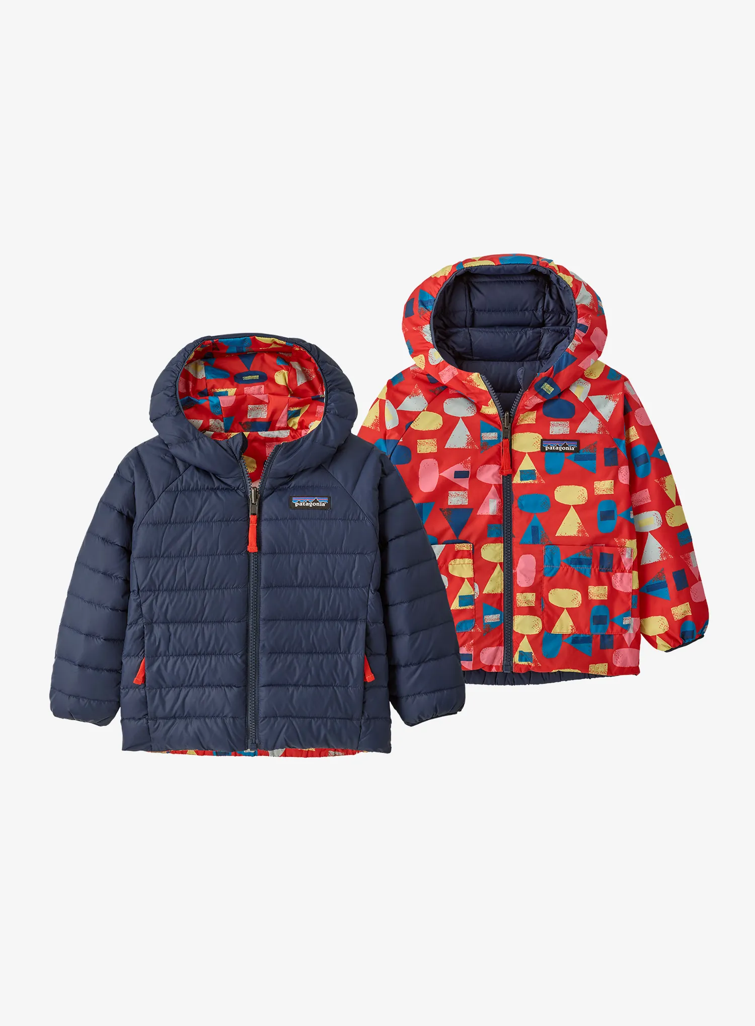 Otroška jakna Patagonia Baby Reversible Down Sweater Hoody - forest being/sizzle red