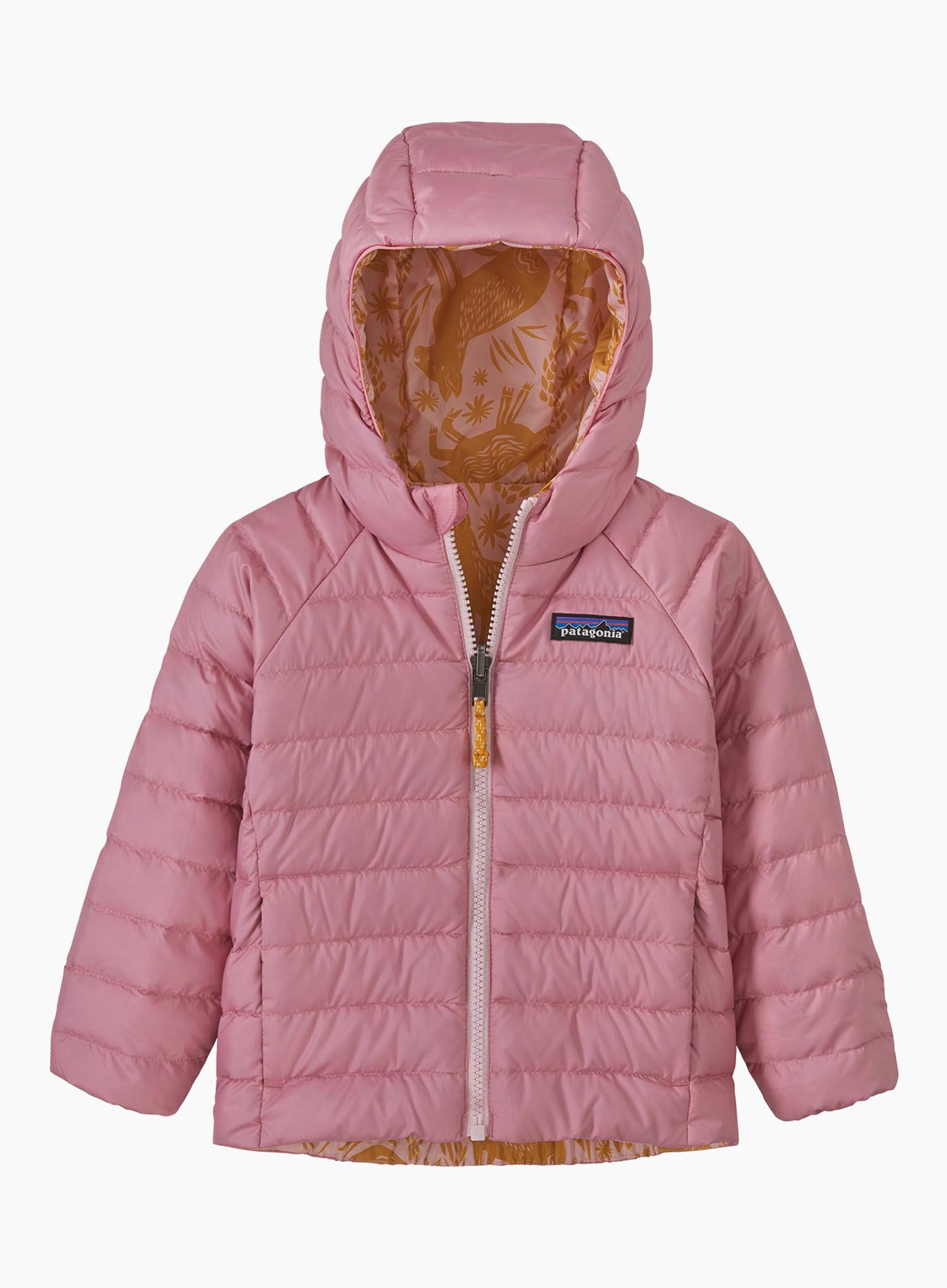 Otroška jakna Patagonia Baby Reversible Down Sweater Hoody - mara mara/peaceful pink