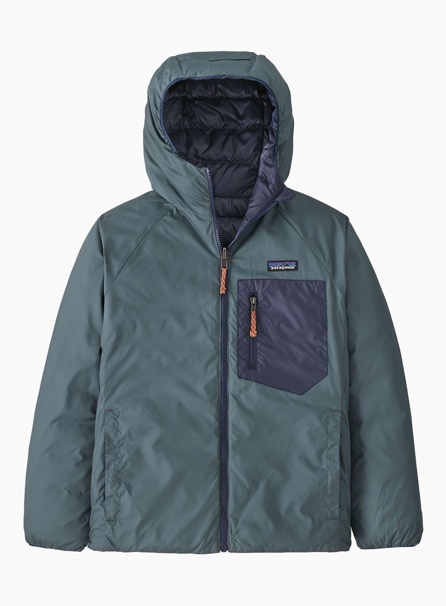 Otroška jakna Patagonia Reversible Down Sweater Hoody - nouveau green