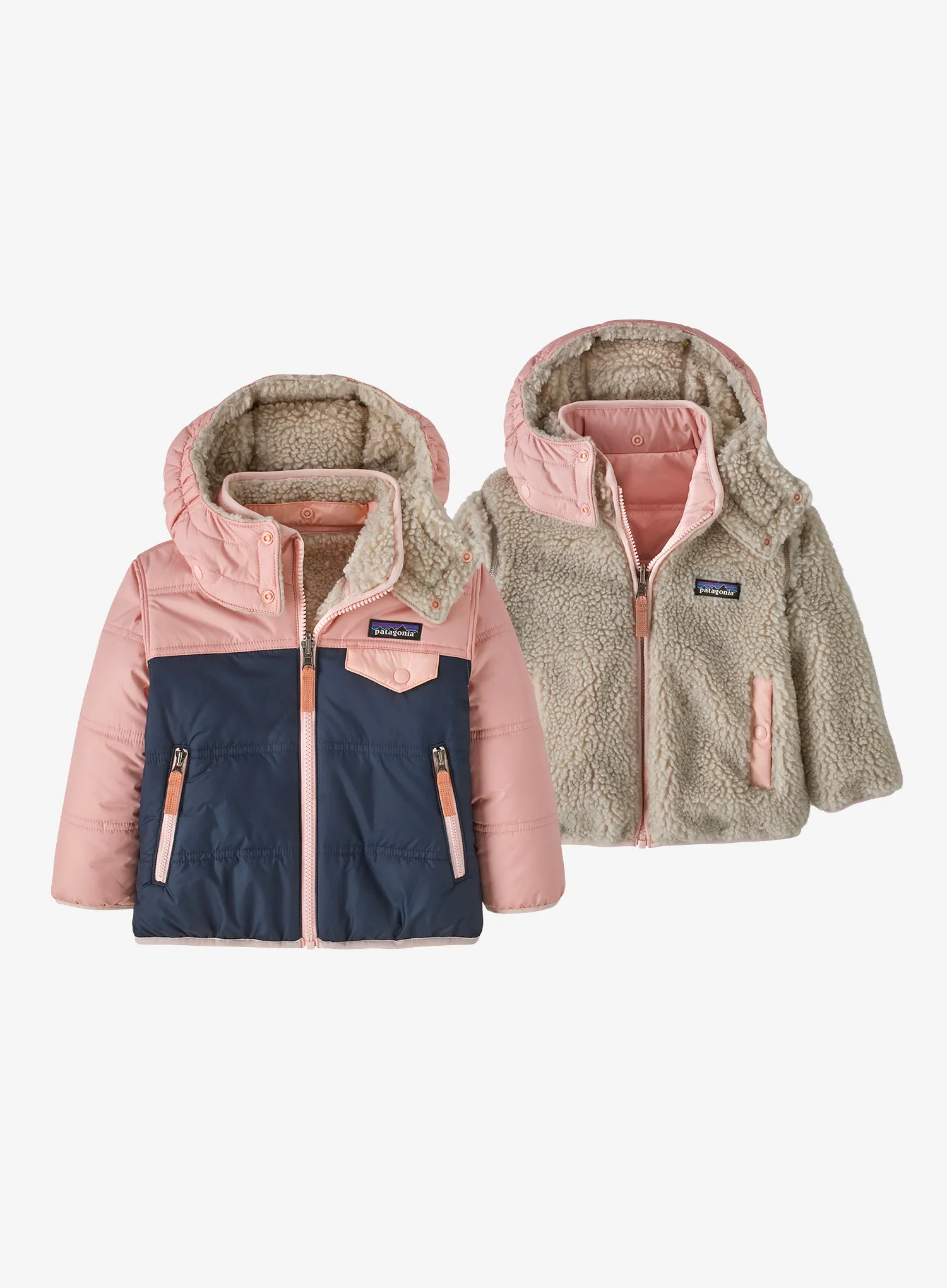 Otroška jakna Patagonia Reversible Tribbles Hoody - new navy/mallow pink