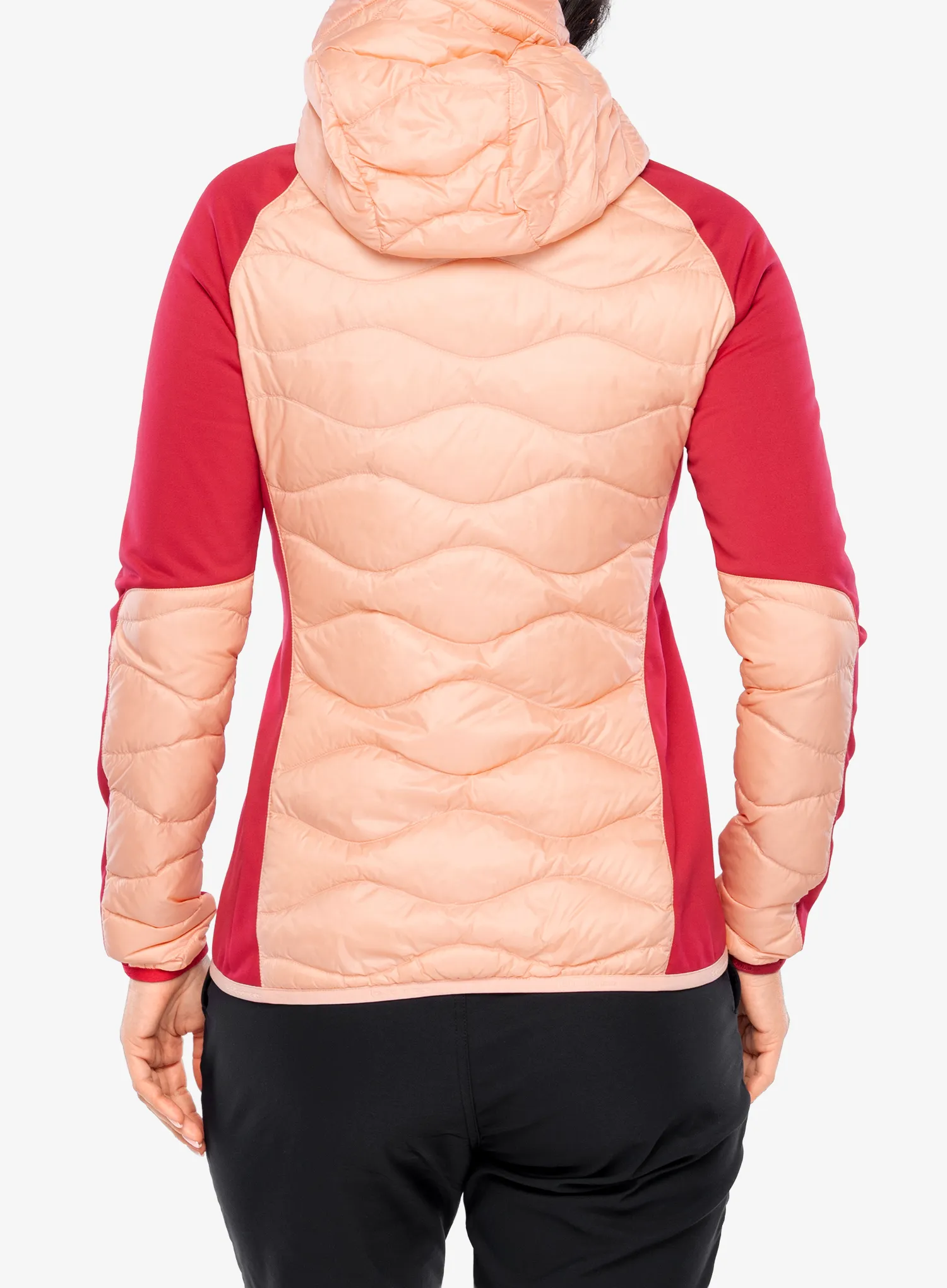 Ženska hibridna jakna Peak Performance Helium Down Hybrid Hood - peach fuzz/tech burgundy
