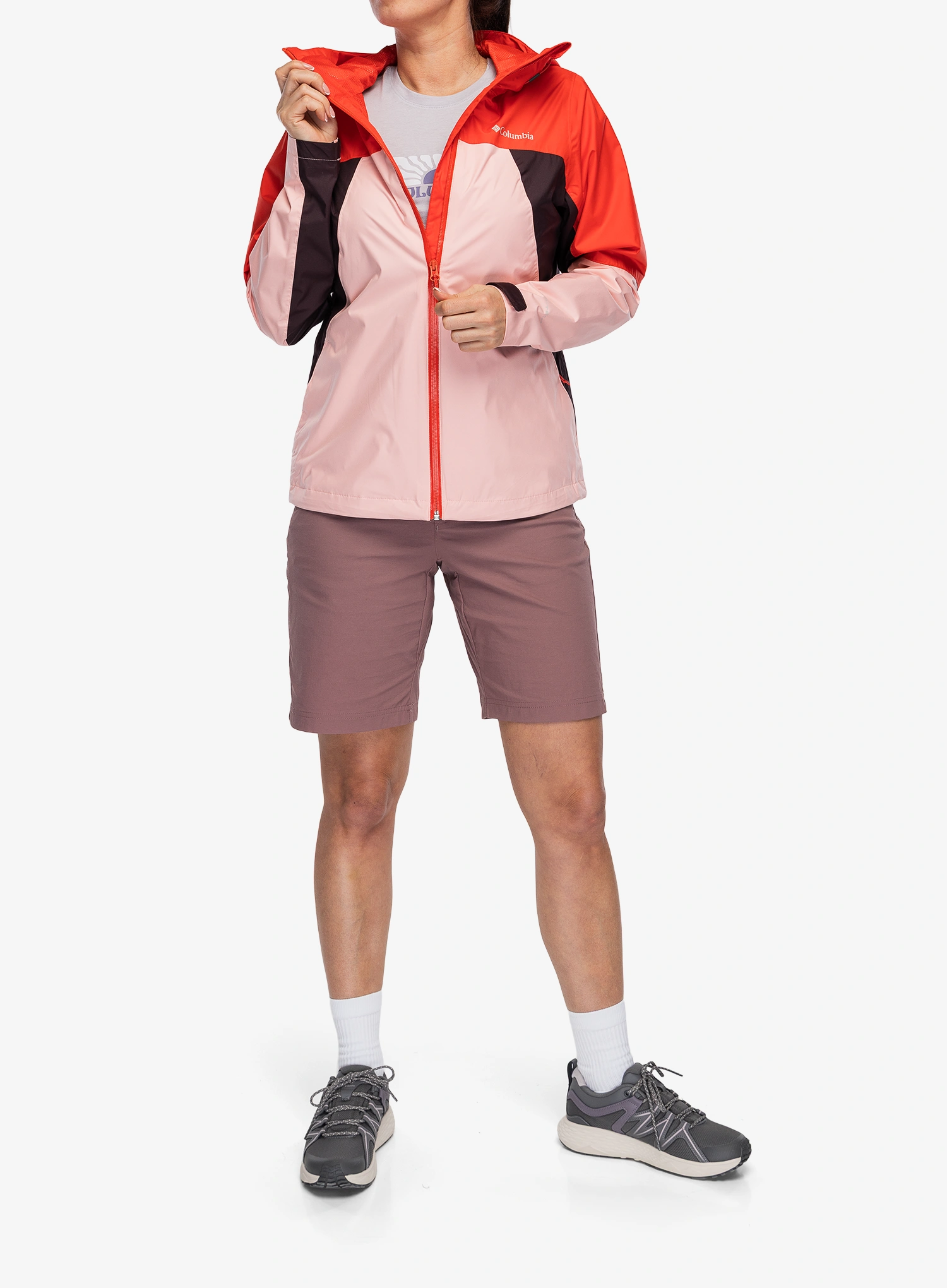 Ženska nepremočljiva jakna Columbia Inner Limits IV Jacket - pink sand/poppy red/moonvista