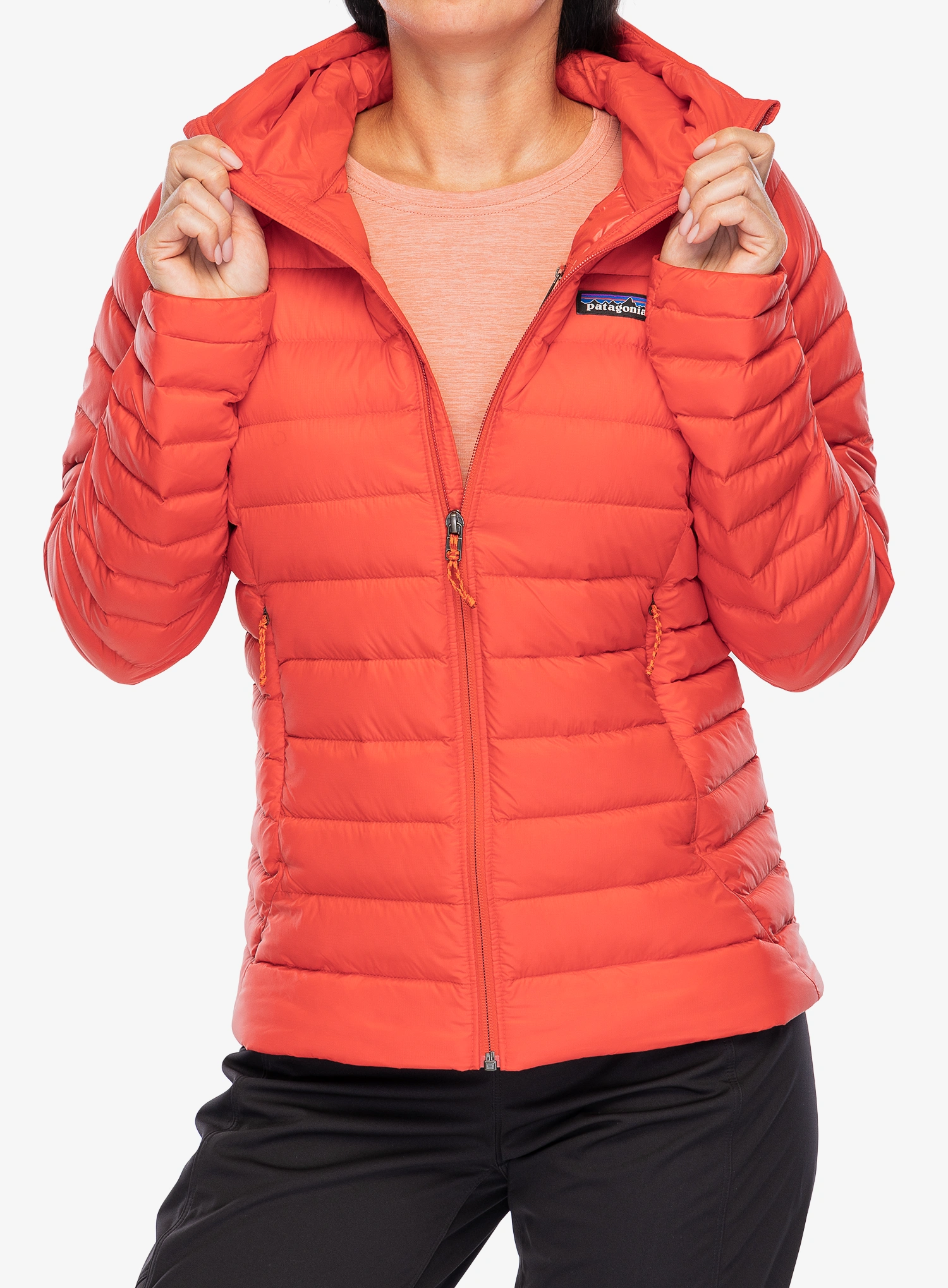 Ženska puhovka Patagonia Down Sweater Hoody - sizzle red