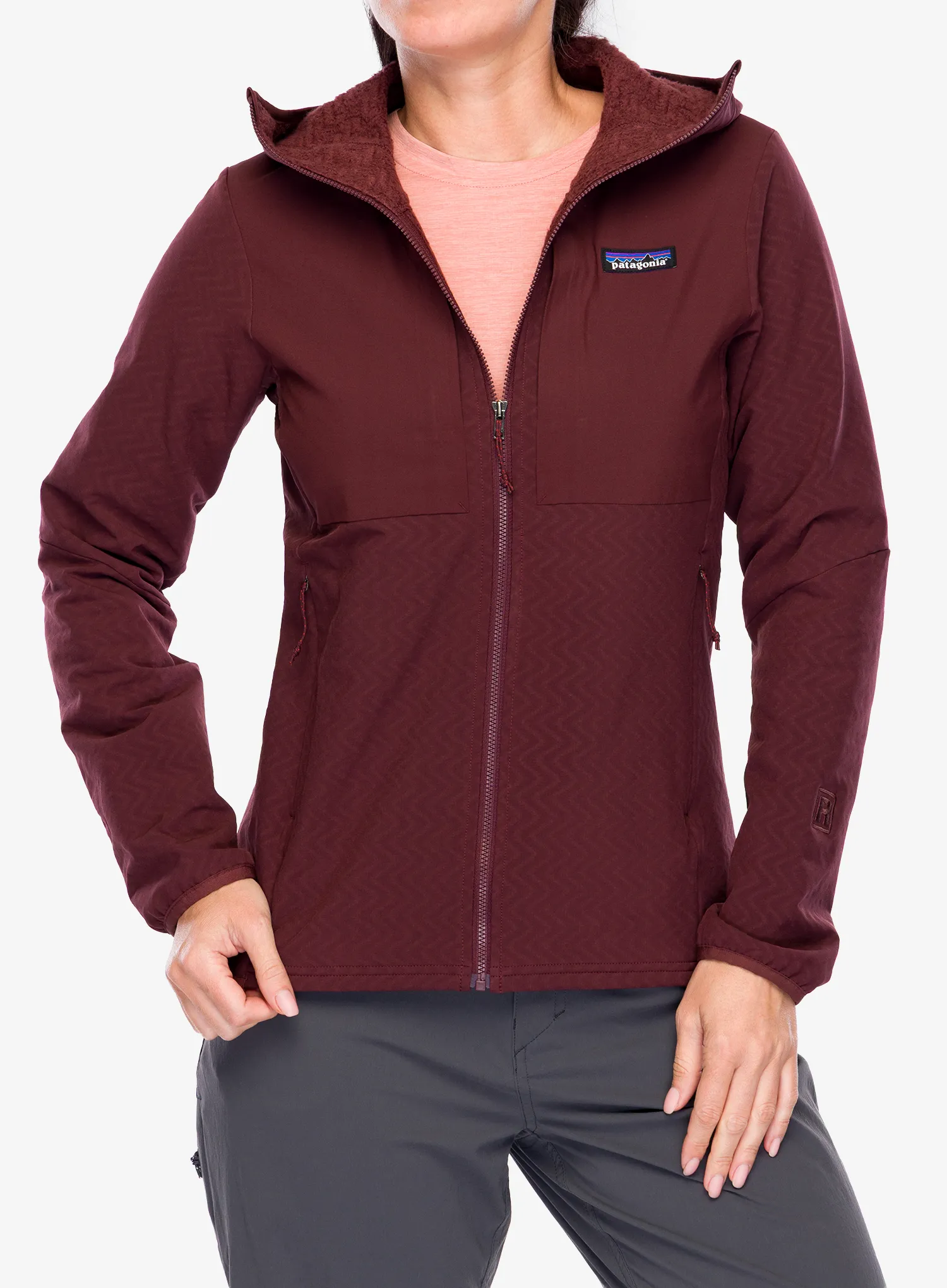 Ženska softshell jakna Patagonia R2 CrossStrata Hoody - dark ruby