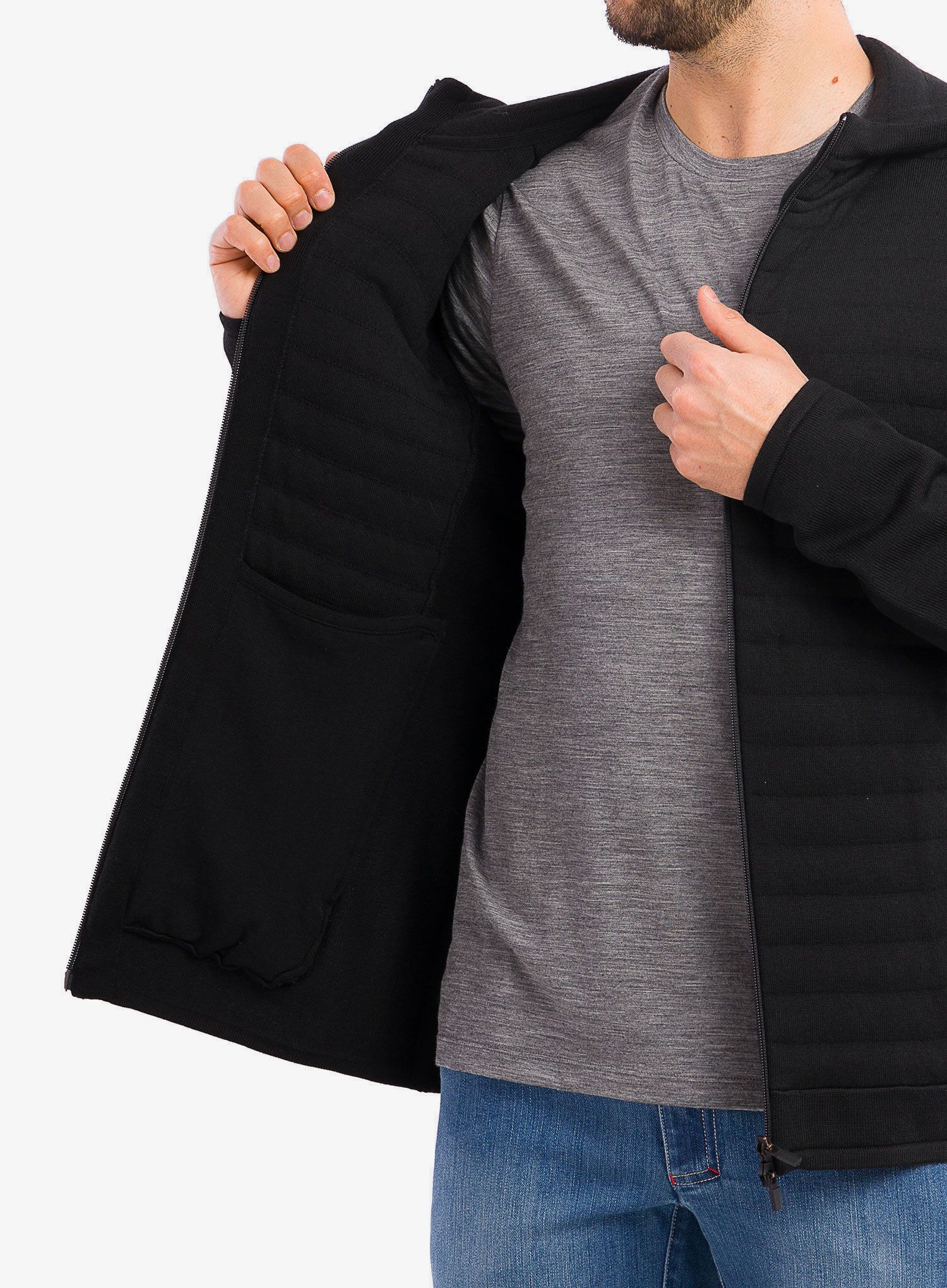 Hibridna jakna Icebreaker ZoneKnit LS Zip Hood - black