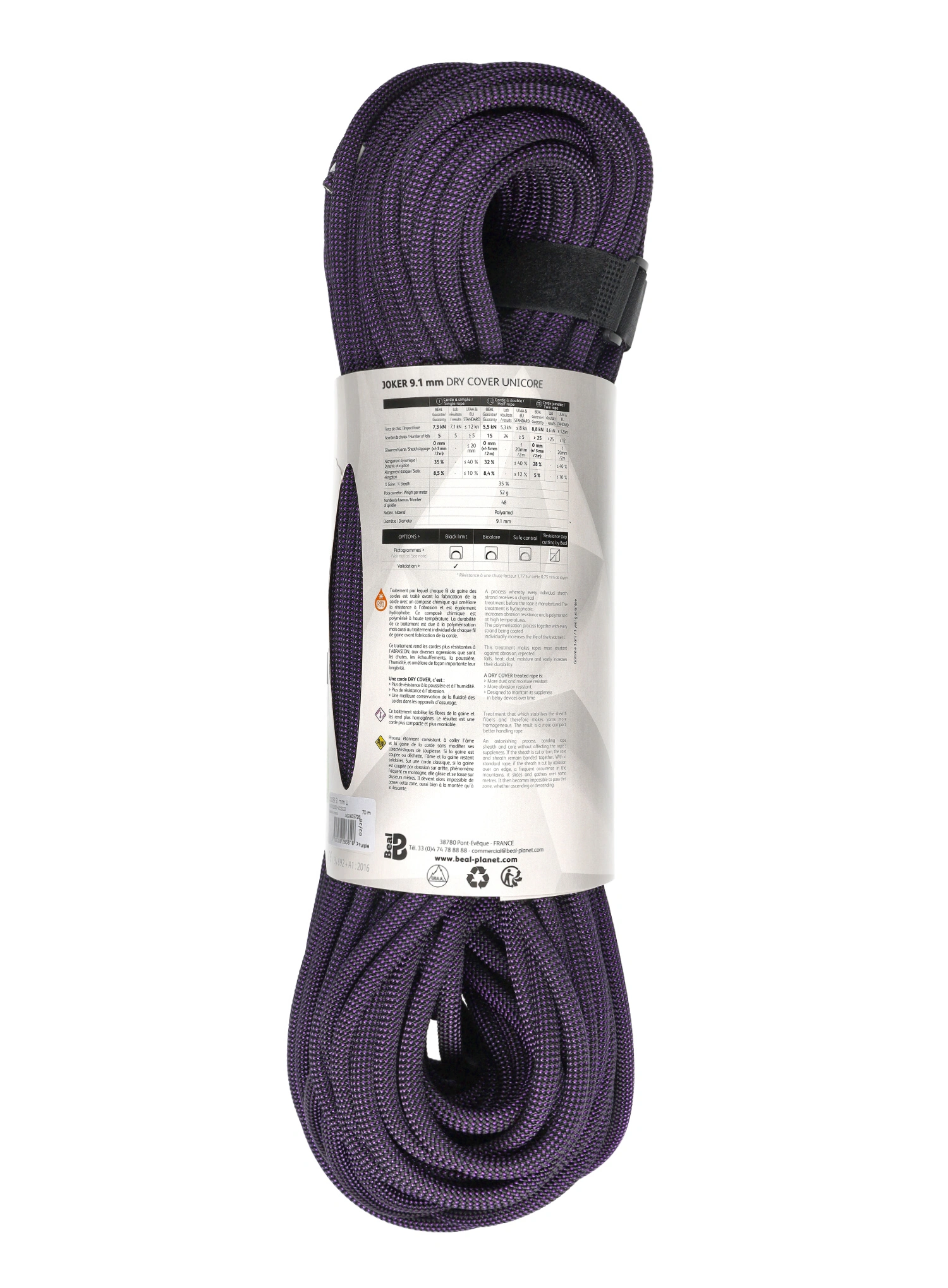 Dinamična vrv Beal Joker 9,1 mm 70 m Unicore Dry Cover - purple