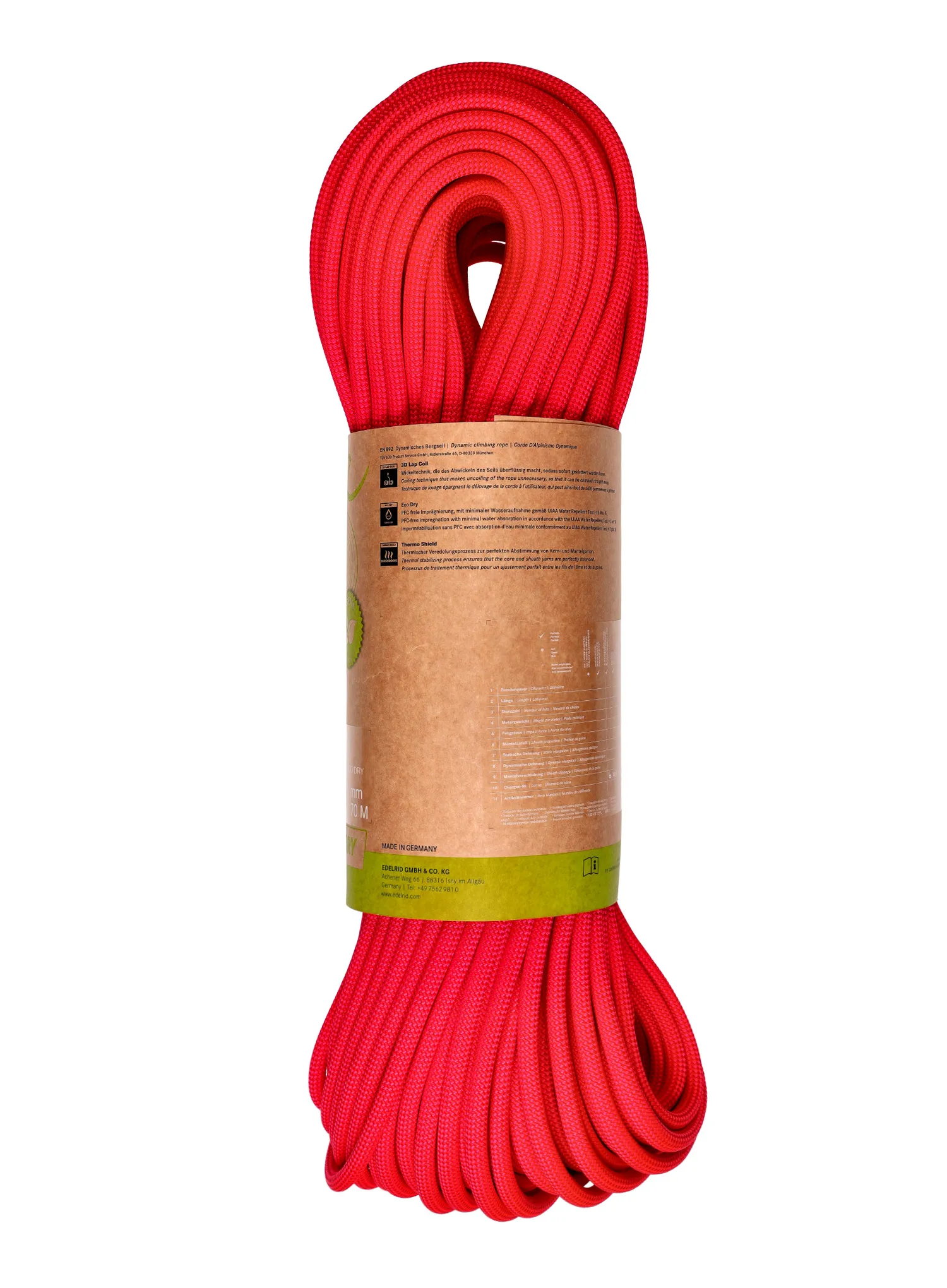 Dinamična vrv Edelrid Eagle Lite Eco Dry 9,5 mm 70 m - neon coral