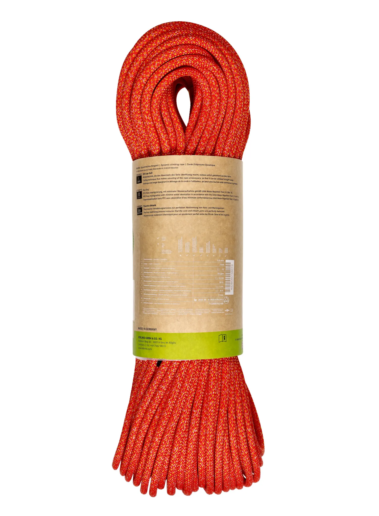 Dinamična vrv Edelrid Heron Eco Dry 9,8 mm 70 m - fire