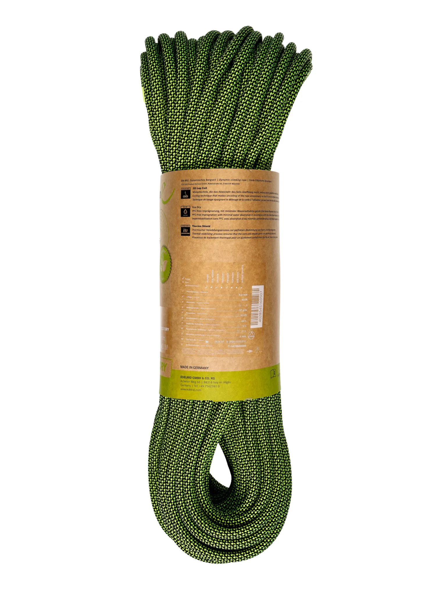 Dinamična vrv Edelrid Hummingbird Eco Dry 9,2 mm 60 m - night/citrus
