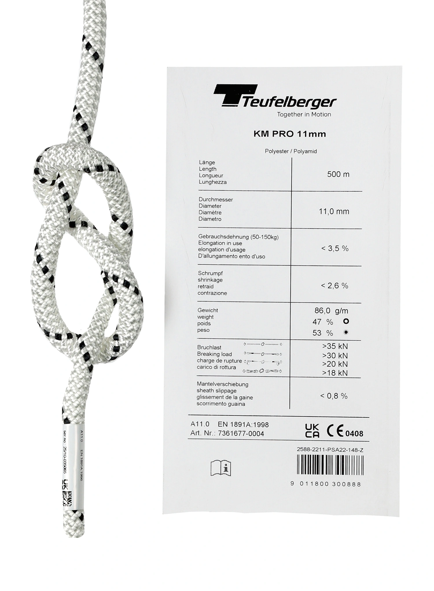 Statična vrv Teufelberger KM Pro 11 mm - white