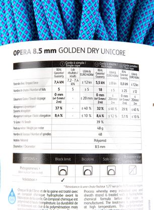 Plezalna vrv Beal Opera 8,5 mm 50 m Unicore Golden Dry - blue
