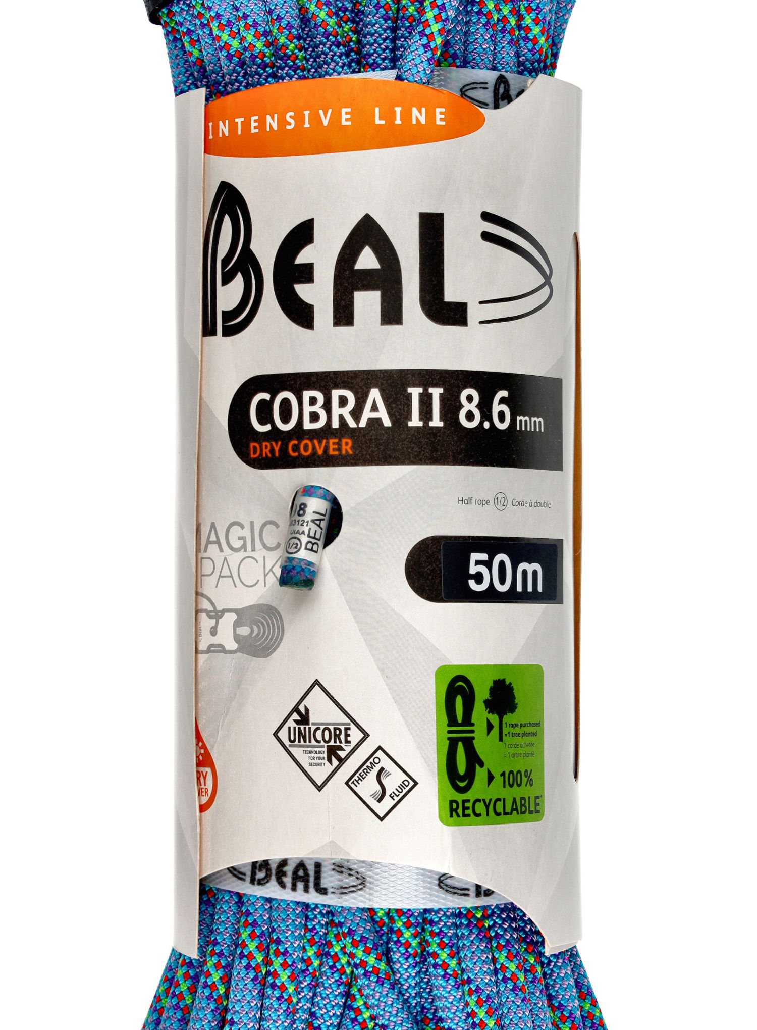 Dinamična vrv Beal Cobra Unicore Dry Cover 8,6 mm 50 m - blue