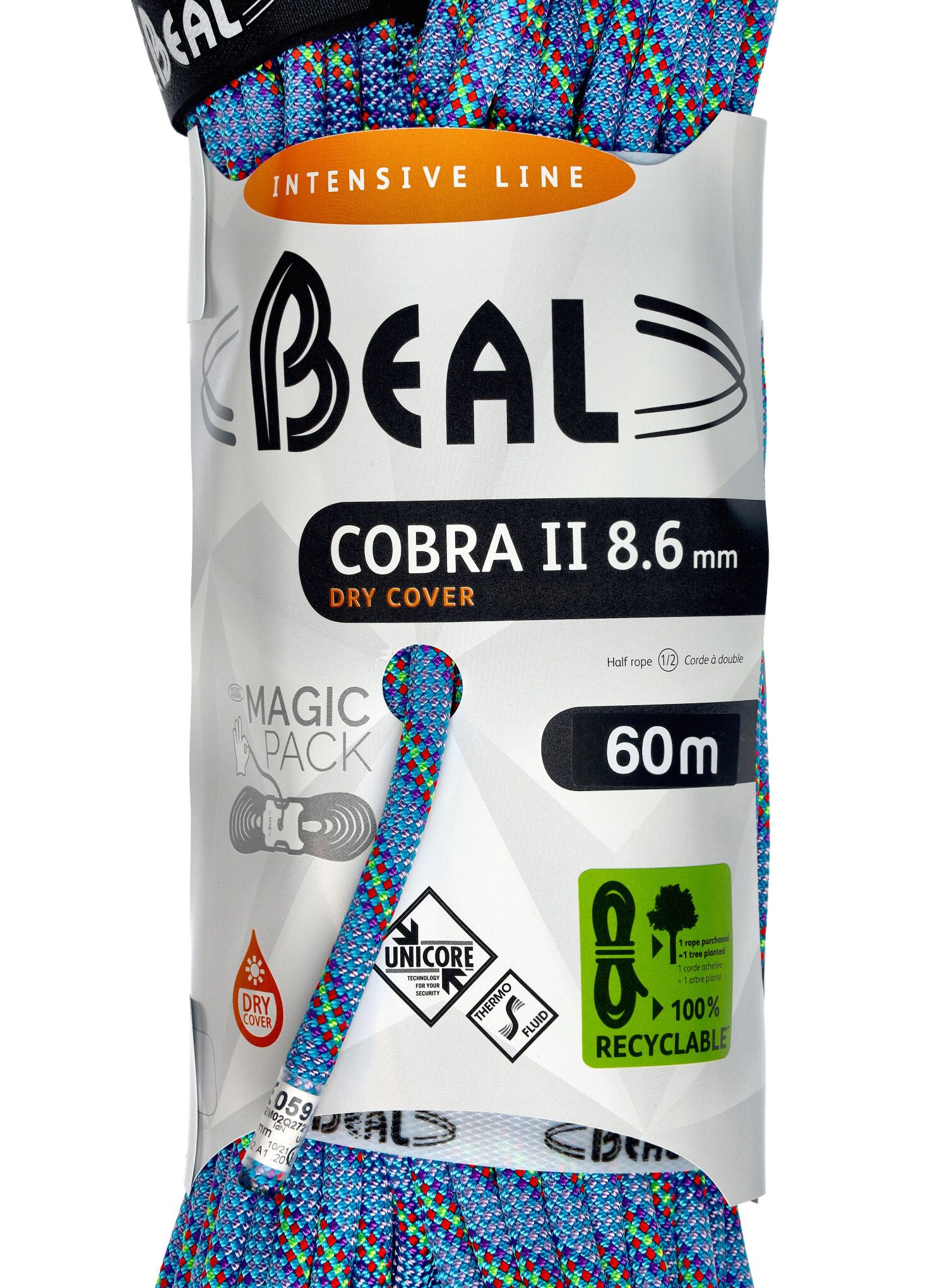 Dinamična vrv Beal Cobra Unicore Dry Cover 8,6 mm 60 m - blue