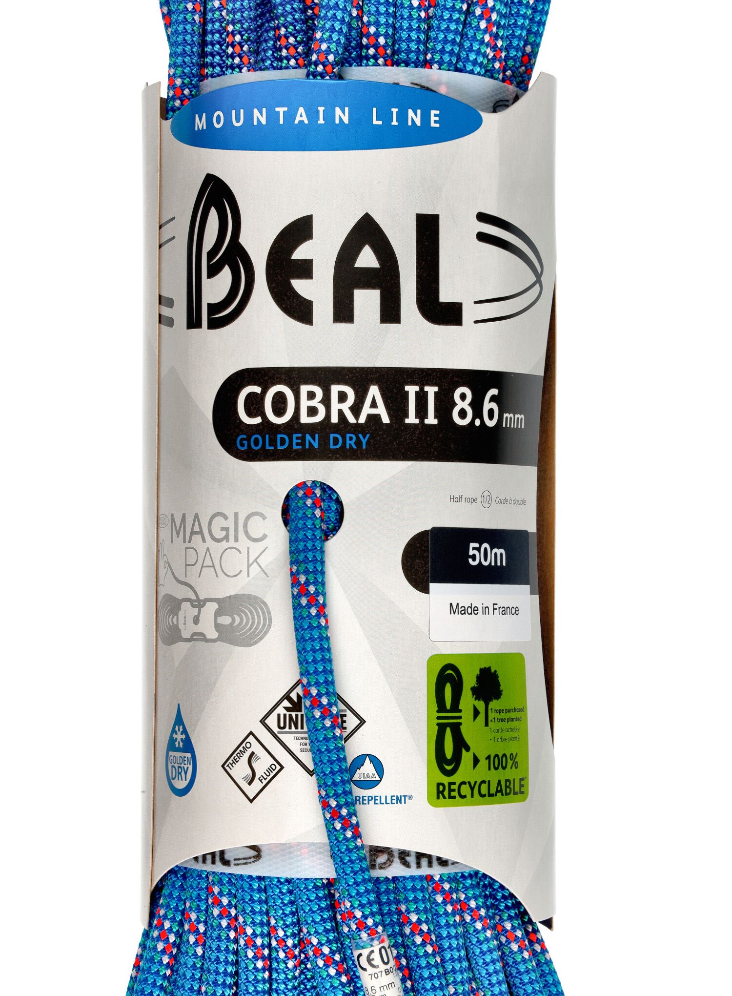 Dinamična vrv Beal Cobra Unicore Golden Dry 8,6 mm 50 m - blue