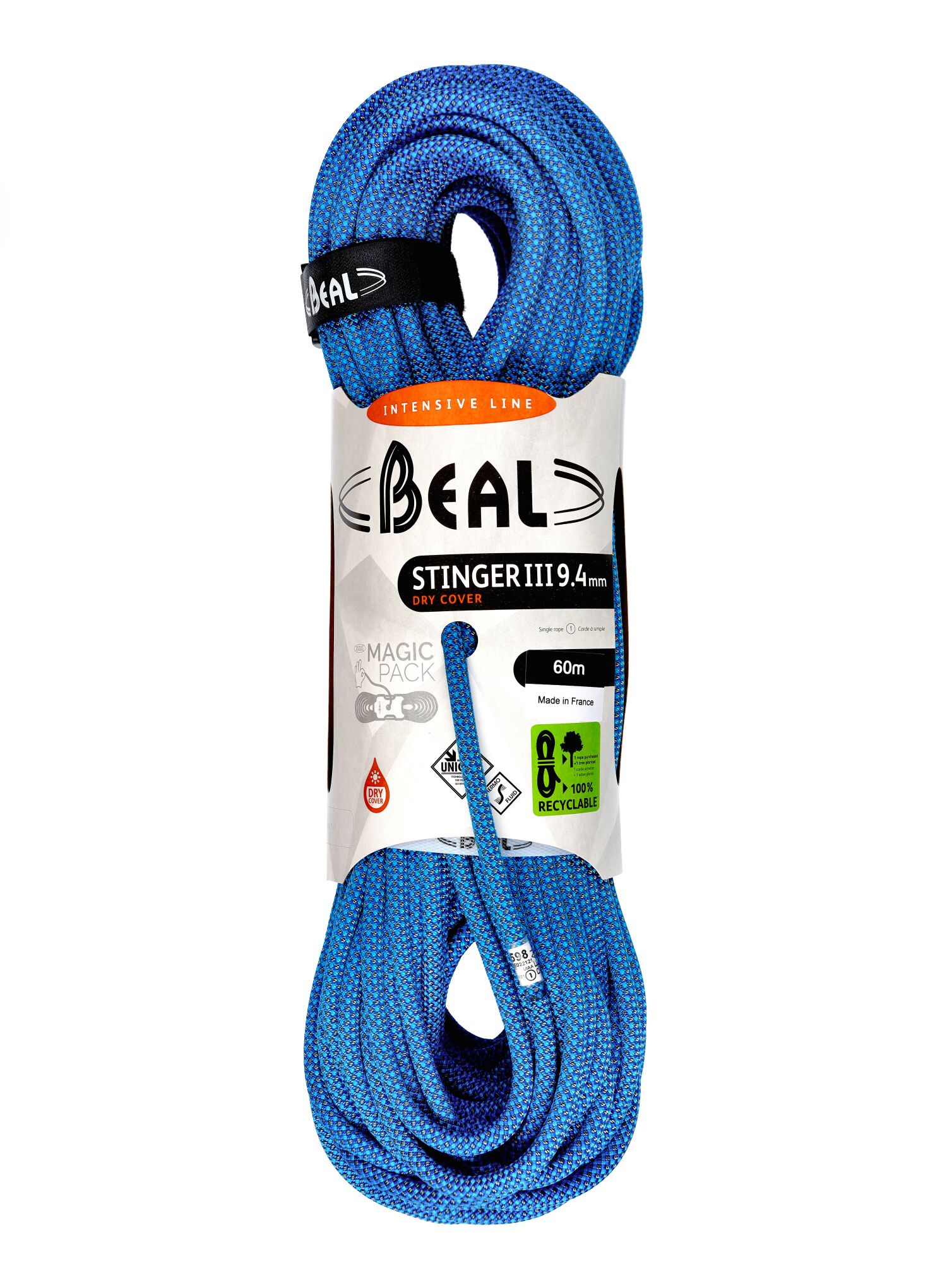 Plezalna vrv Beal Stinger III 9,4 mm 60 m Unicore Dry Cover - blue