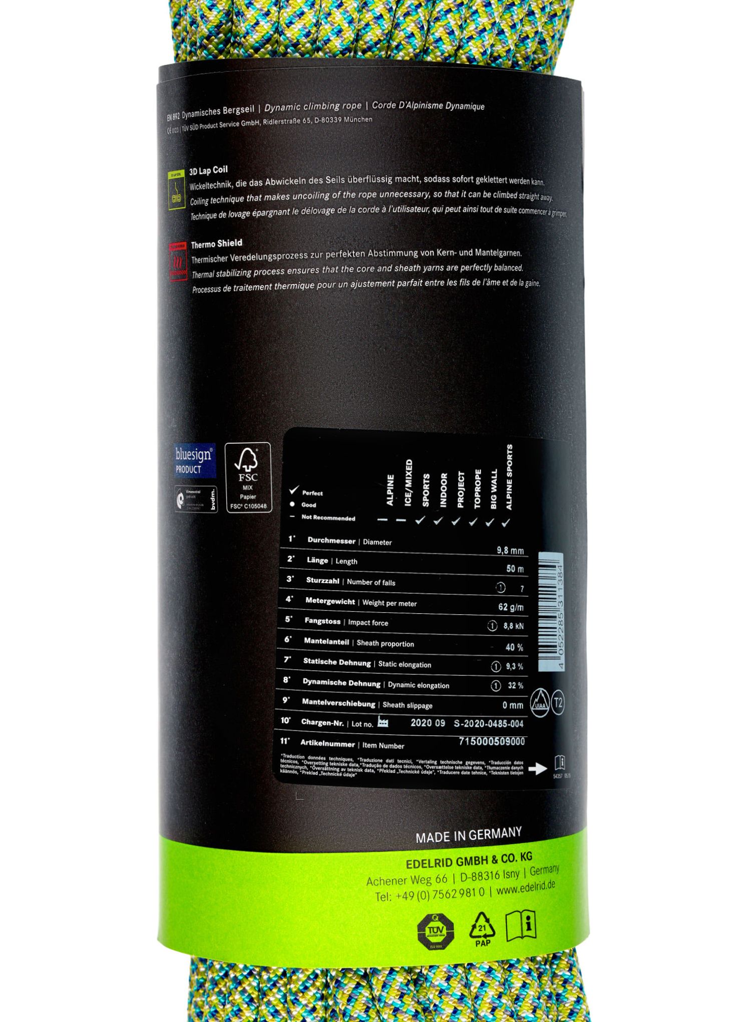 Plezalna vrv Edelrid Parrot 9,8 mm 50 m - assorted