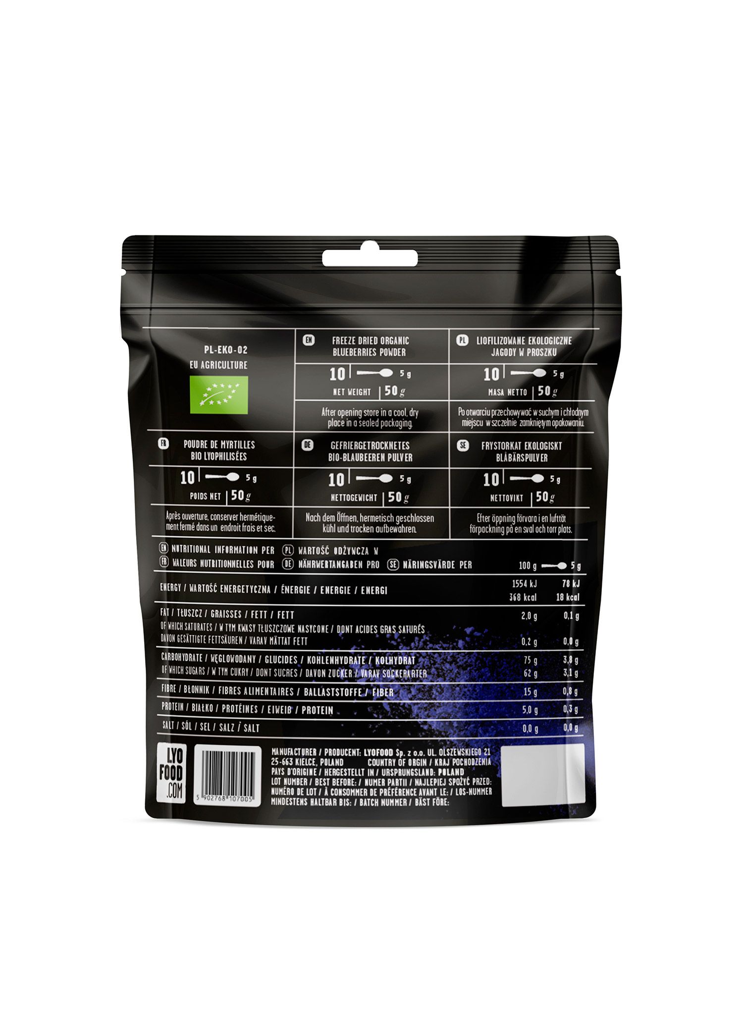 Liofilizat LYOFOOD Organske borovnice v prahu 50 g