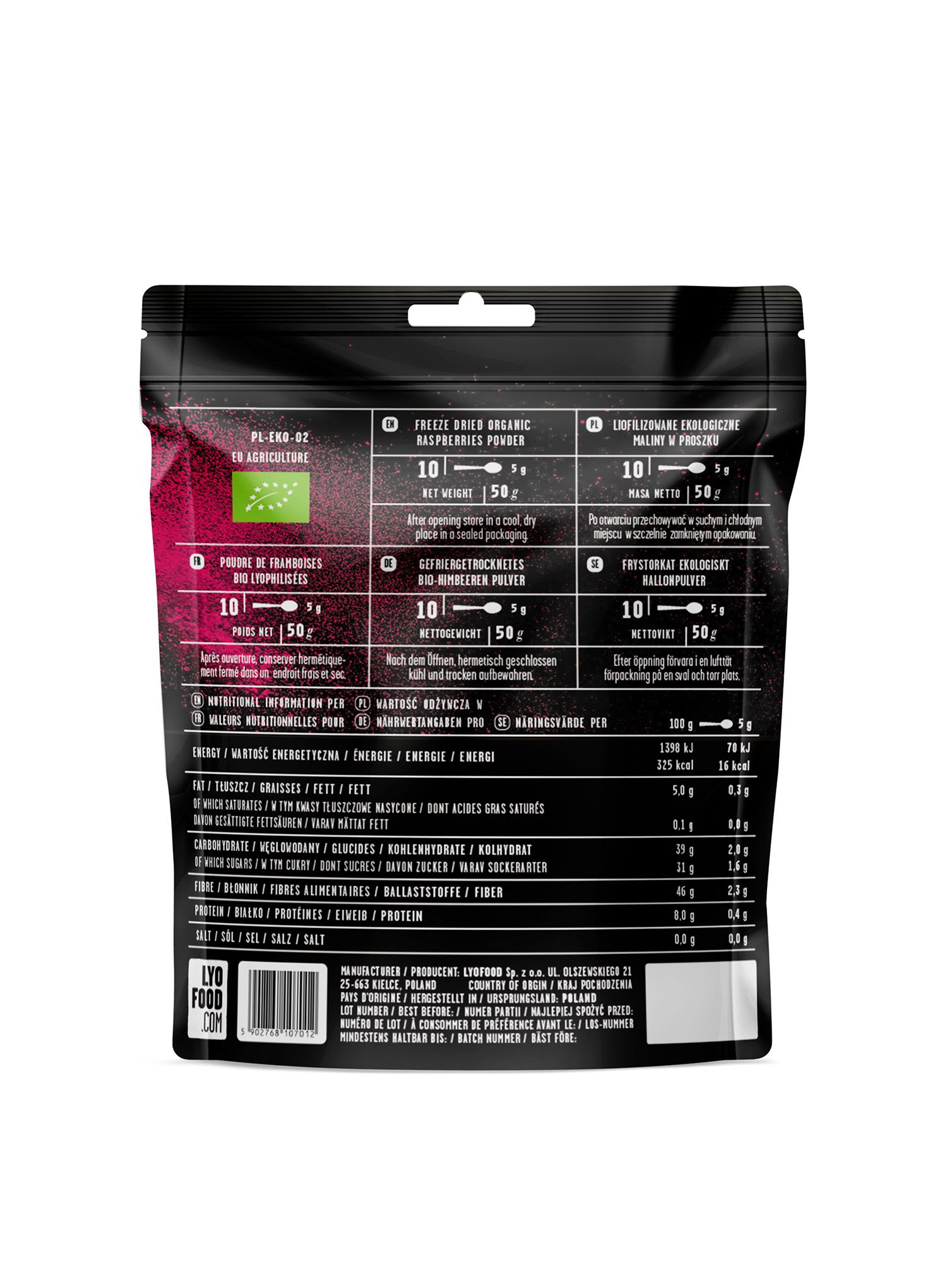 Liofilizat LYOFOOD Organska malina v prahu 50 g