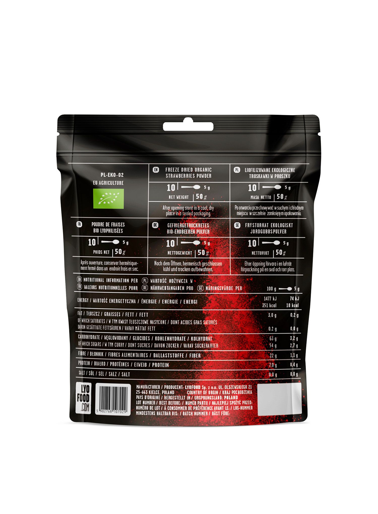 Liofilizat LYOFOOD Organska jagoda v prahu 50 g