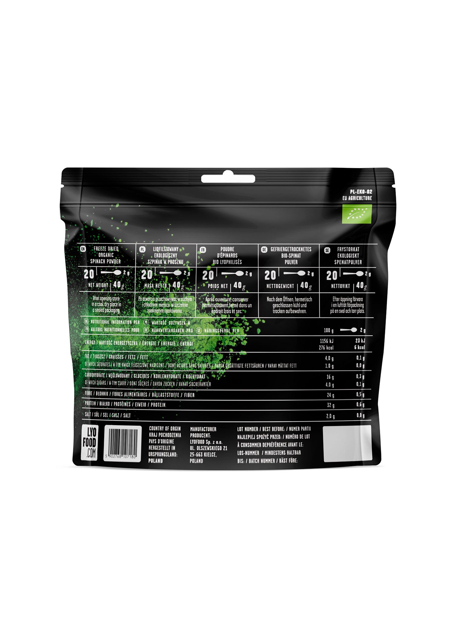 Liofilizat LYOFOOD Organska špinača v prahu 40 g