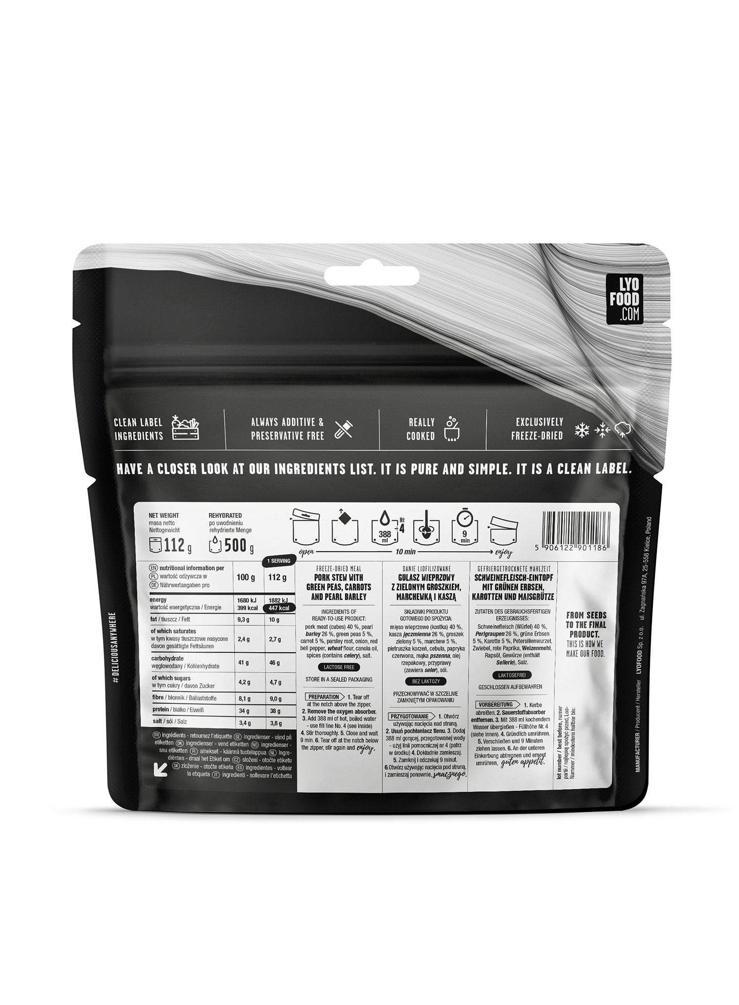 Dehidrirana hrana LYOFOOD Svinjski golaž s kašo 500g