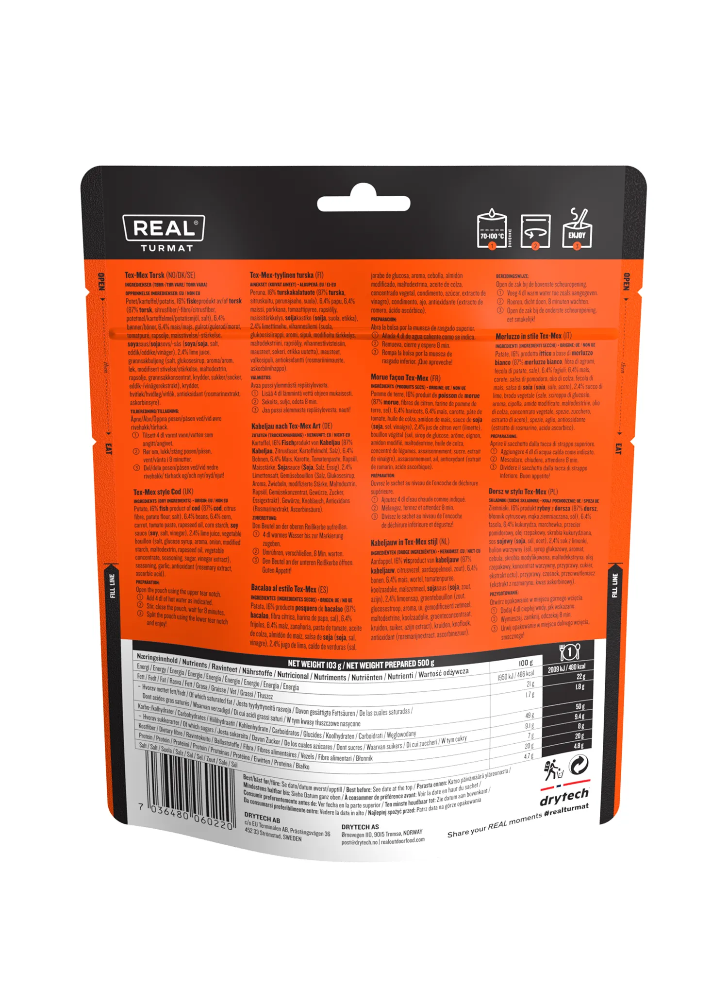 Liofilizat Real Turmat Trska v slogu Tex-Mex 500 g