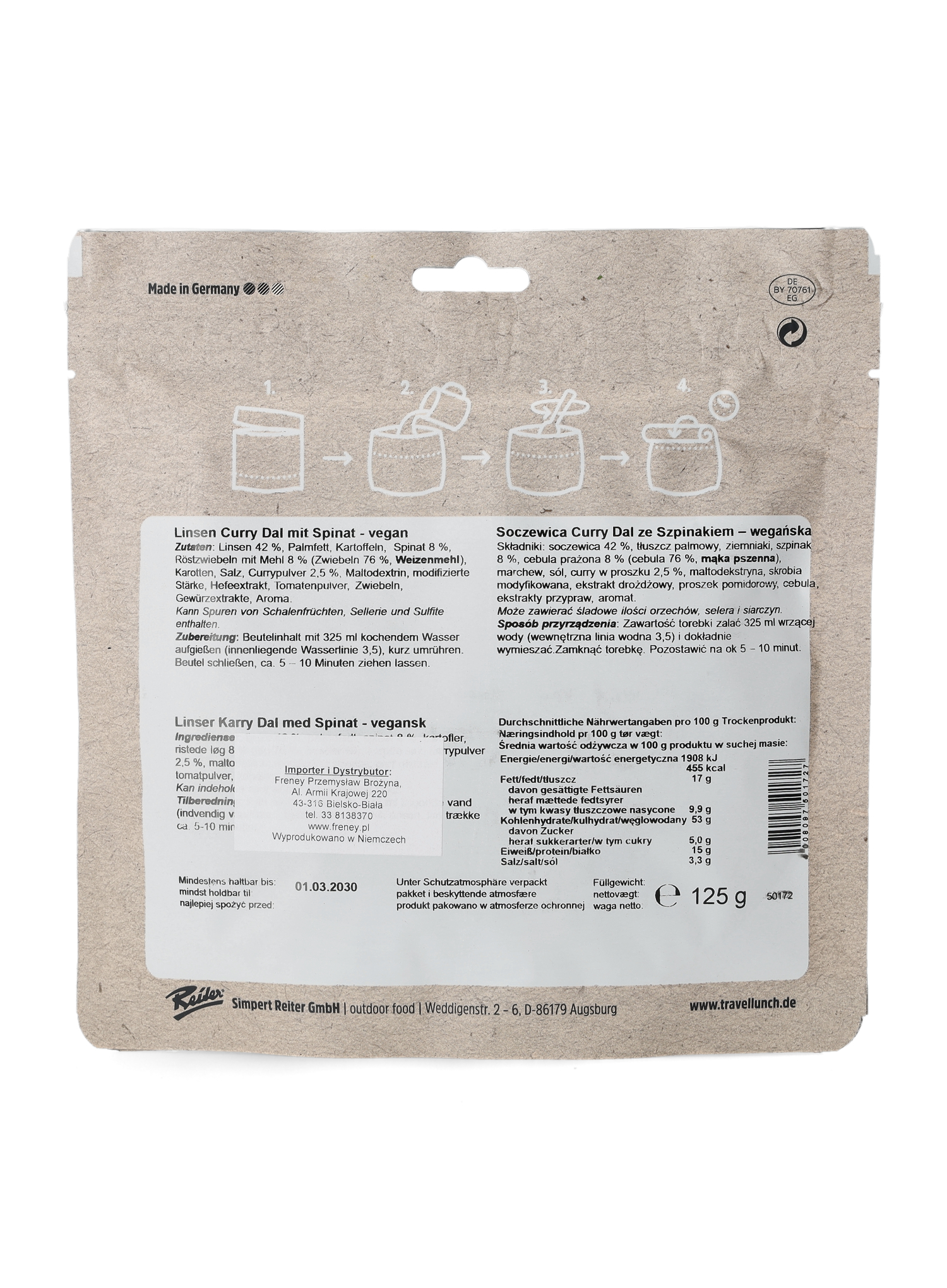 Liofilizat Travellunch Leča Curry Dal s špinačo (posamezno) 450g